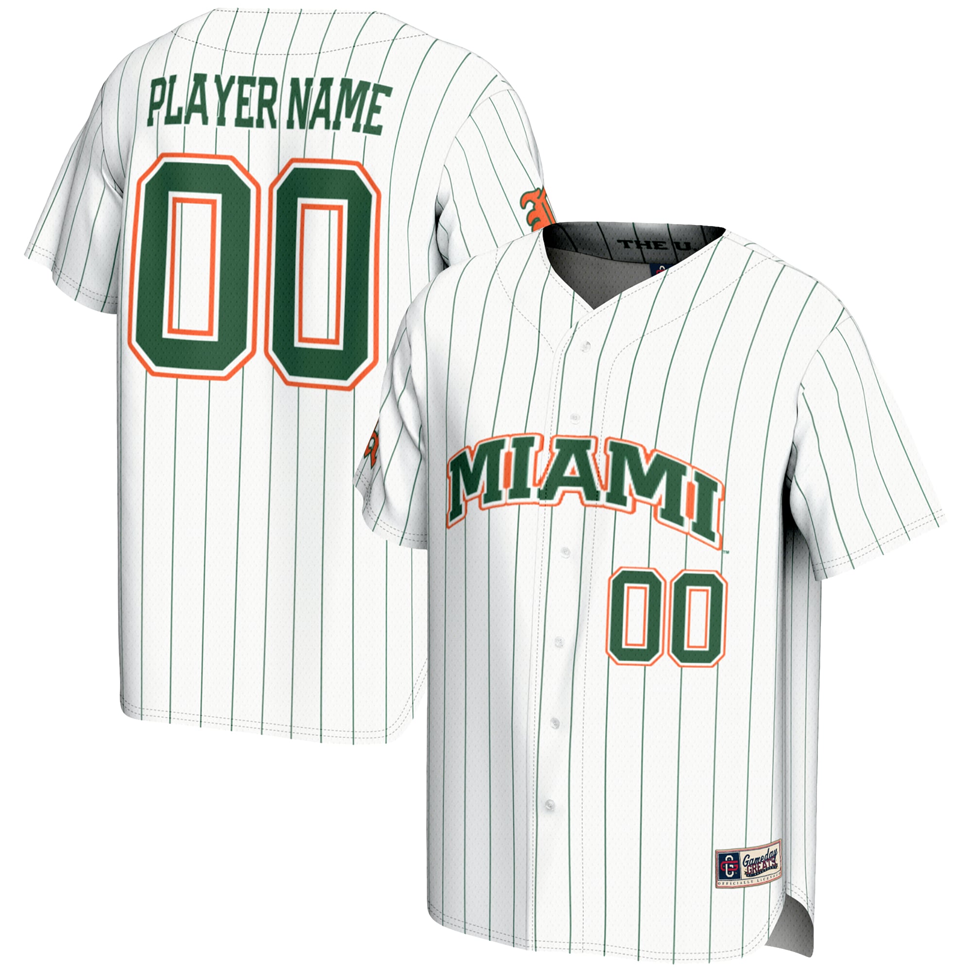Miami Hurricanes Lightweight Baseball Jersey White - front and back view