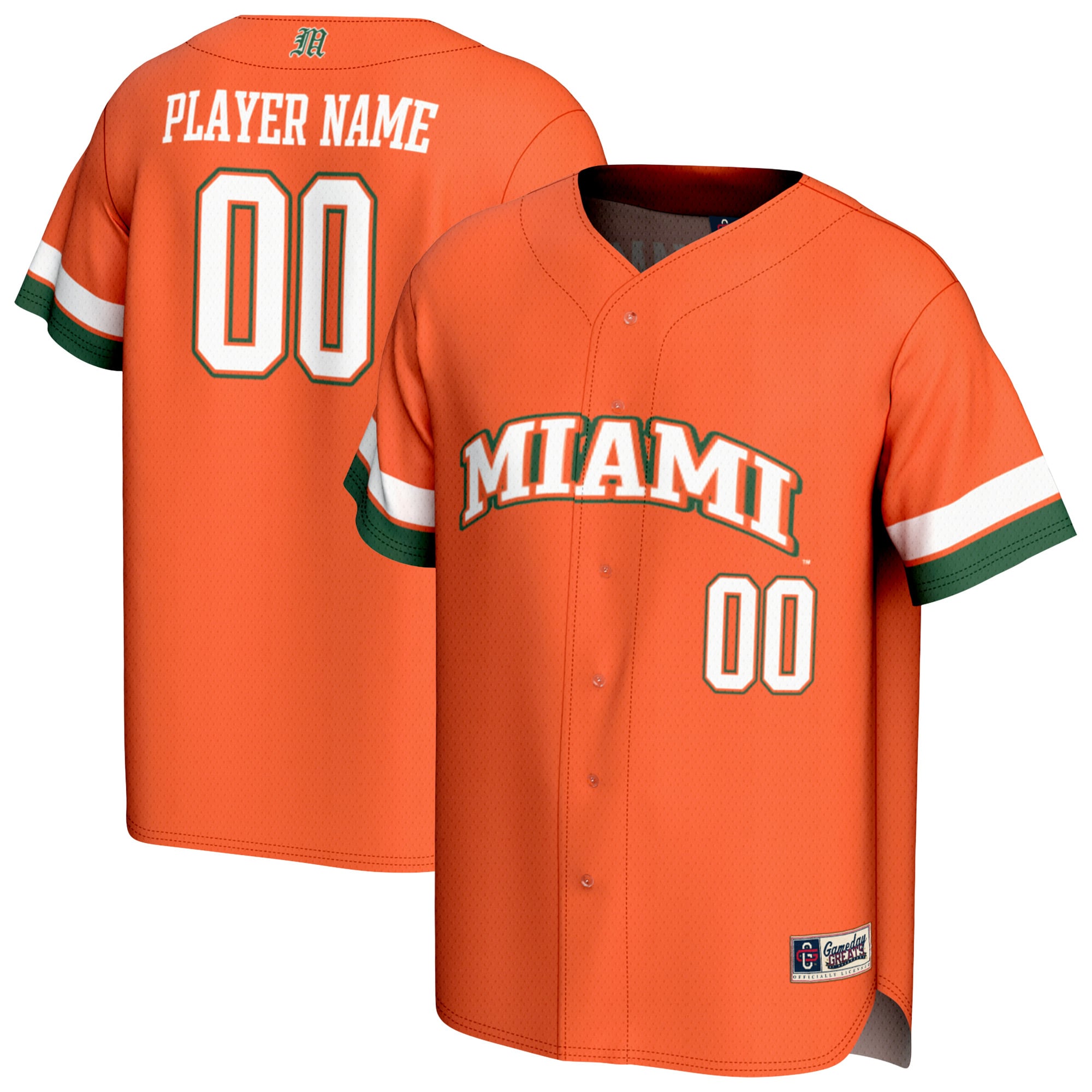 Miami Hurricanes Lightweight Collegiate Baseball Fashion Jersey Orange - front and back view