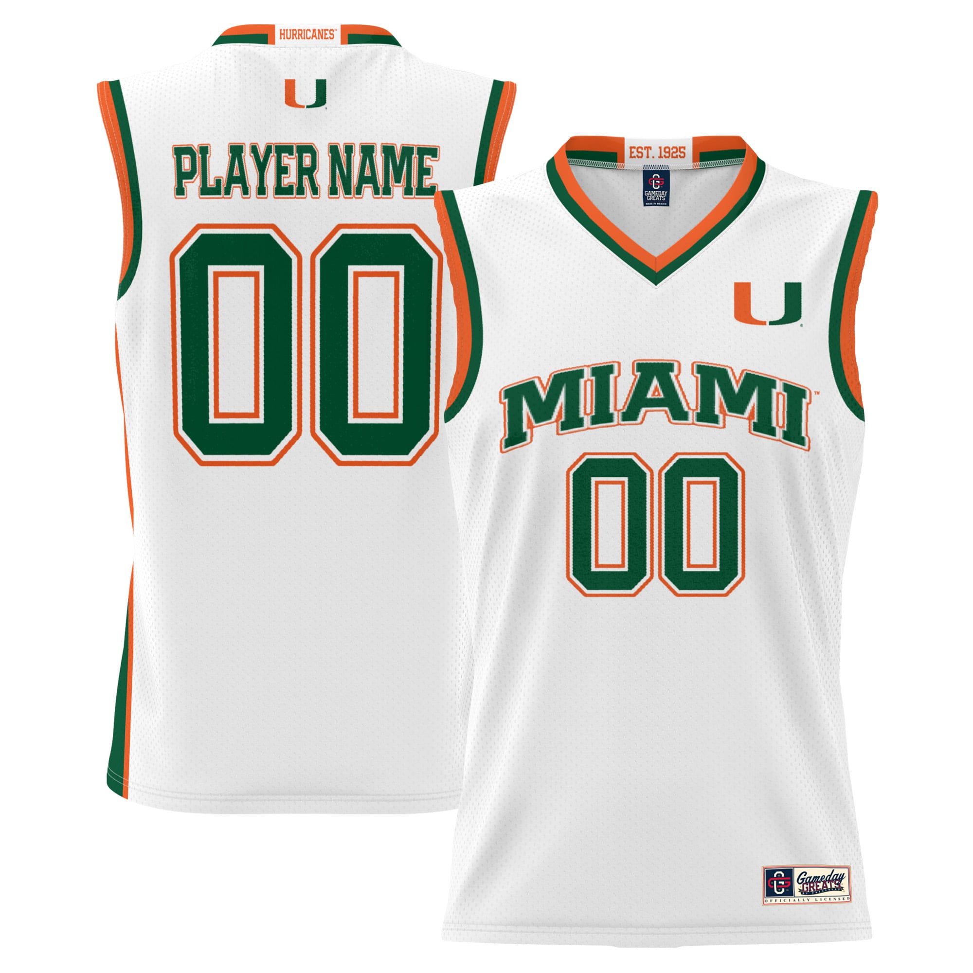 Miami Hurricanes Youth Lightweight Men's Basketball Jersey White - front and back view