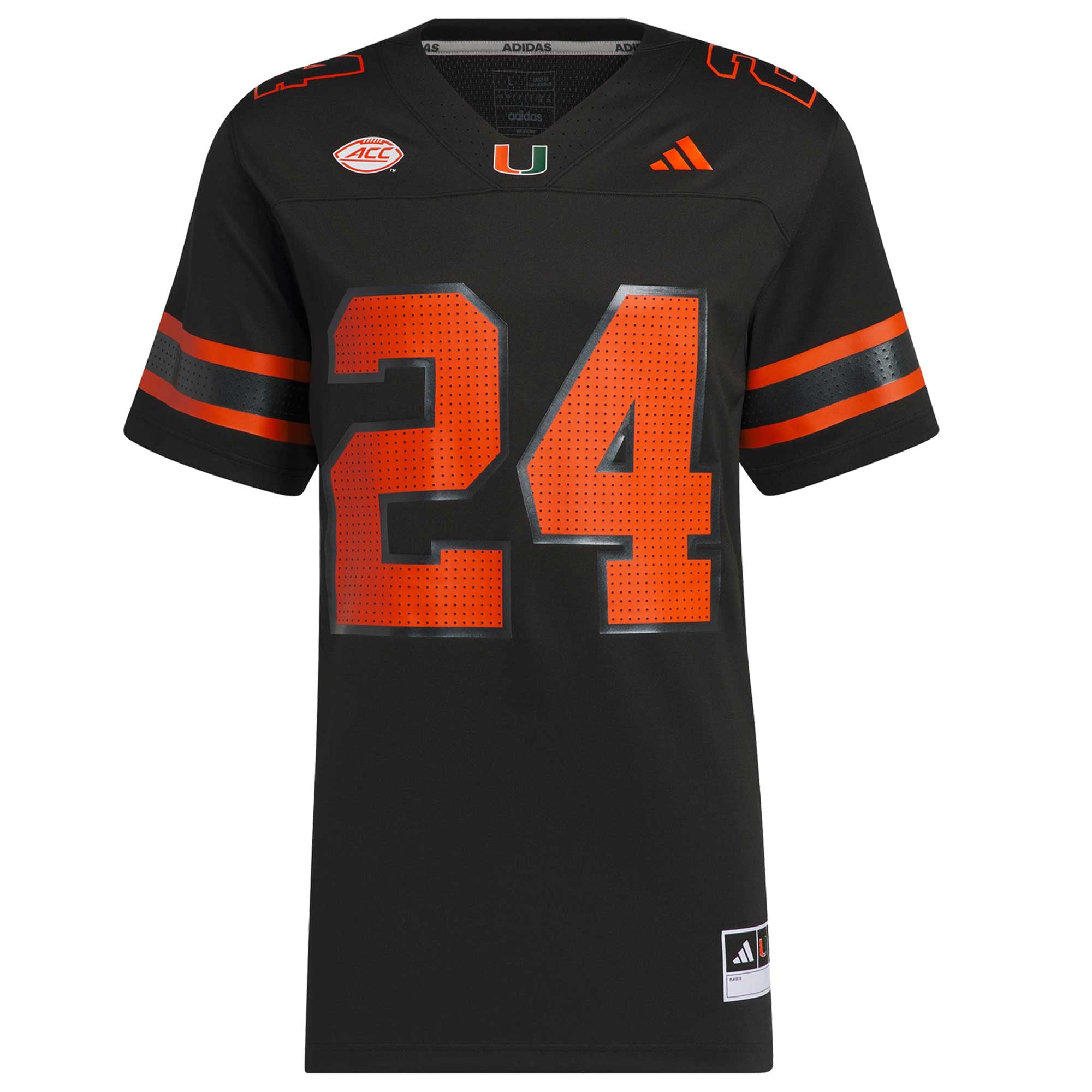 #24 Miami Hurricanes Strategy Jersey Black - front and back view