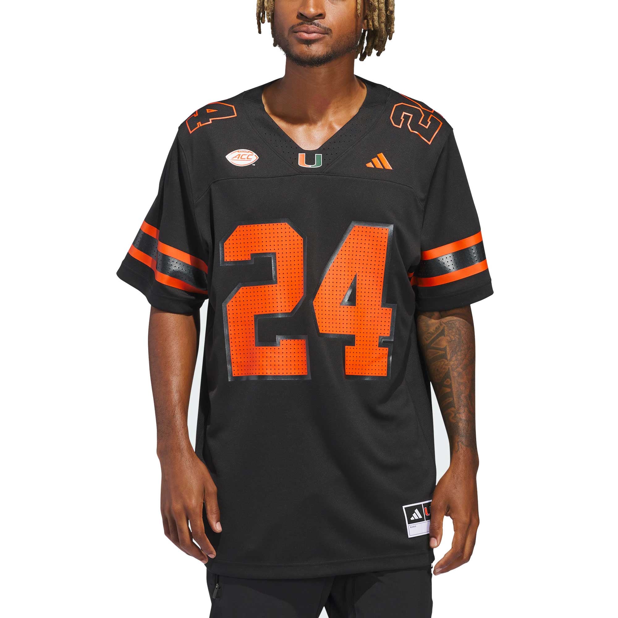 #24 Miami Hurricanes Strategy Jersey Black - front view