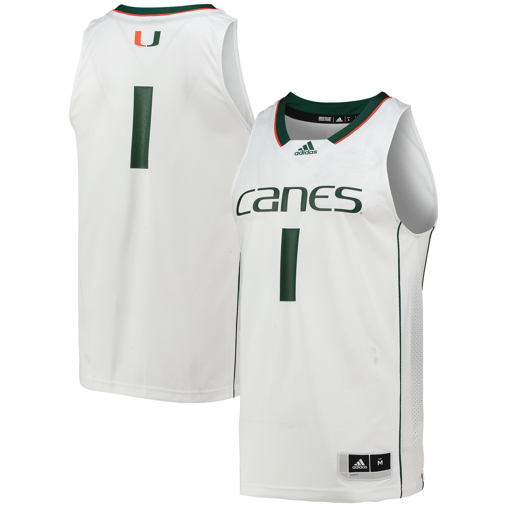 #1 Miami Hurricanes Team Basketball Jersey White - front and back view