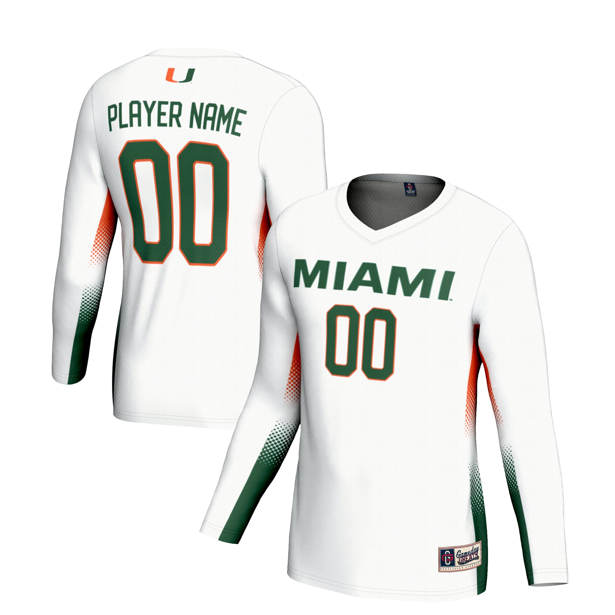 Miami Hurricanes Unisex Lightweight Volleyball Jersey White - front and back view