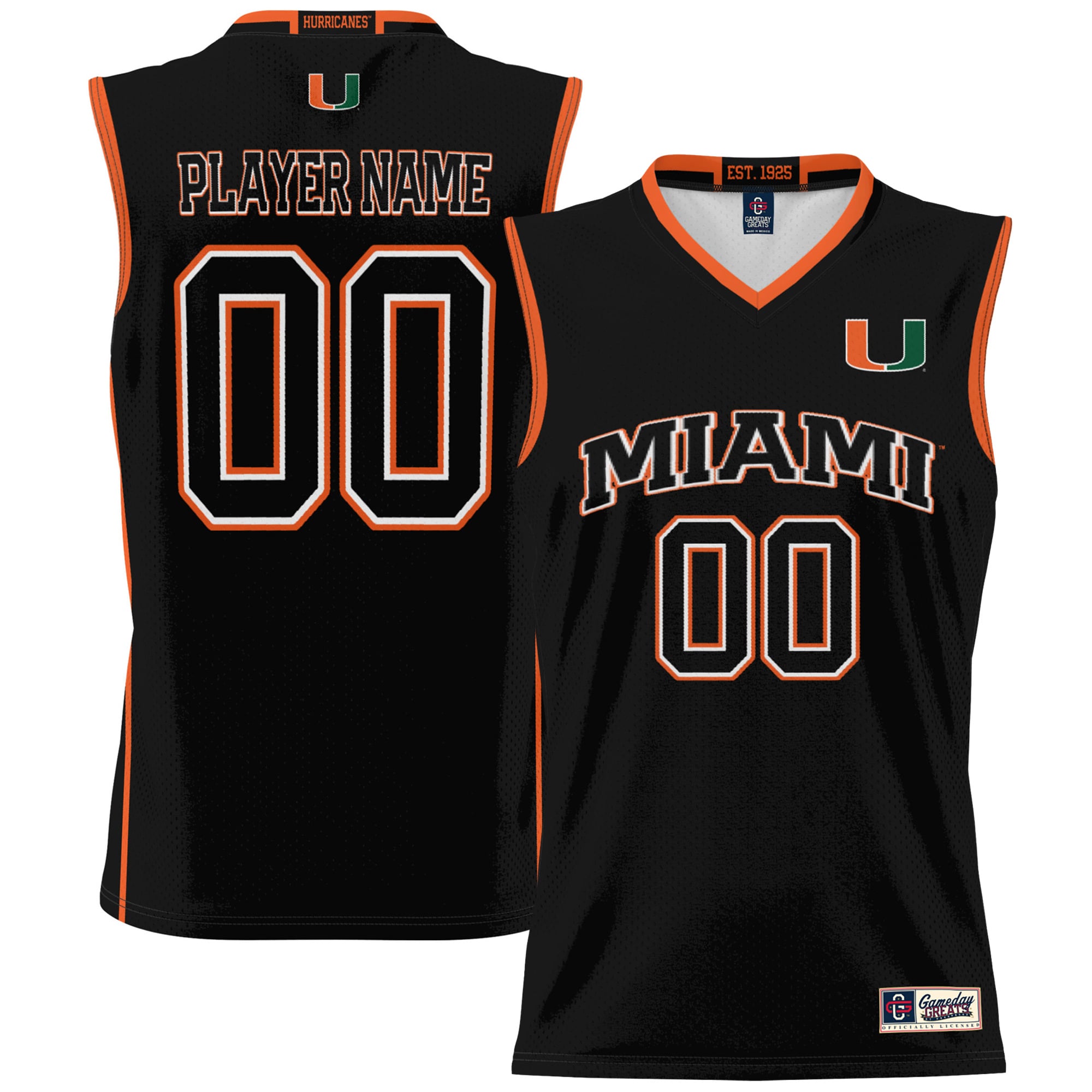 Miami Hurricanes Unisex Lightweight Women's Basketball Jersey Black - front and back view