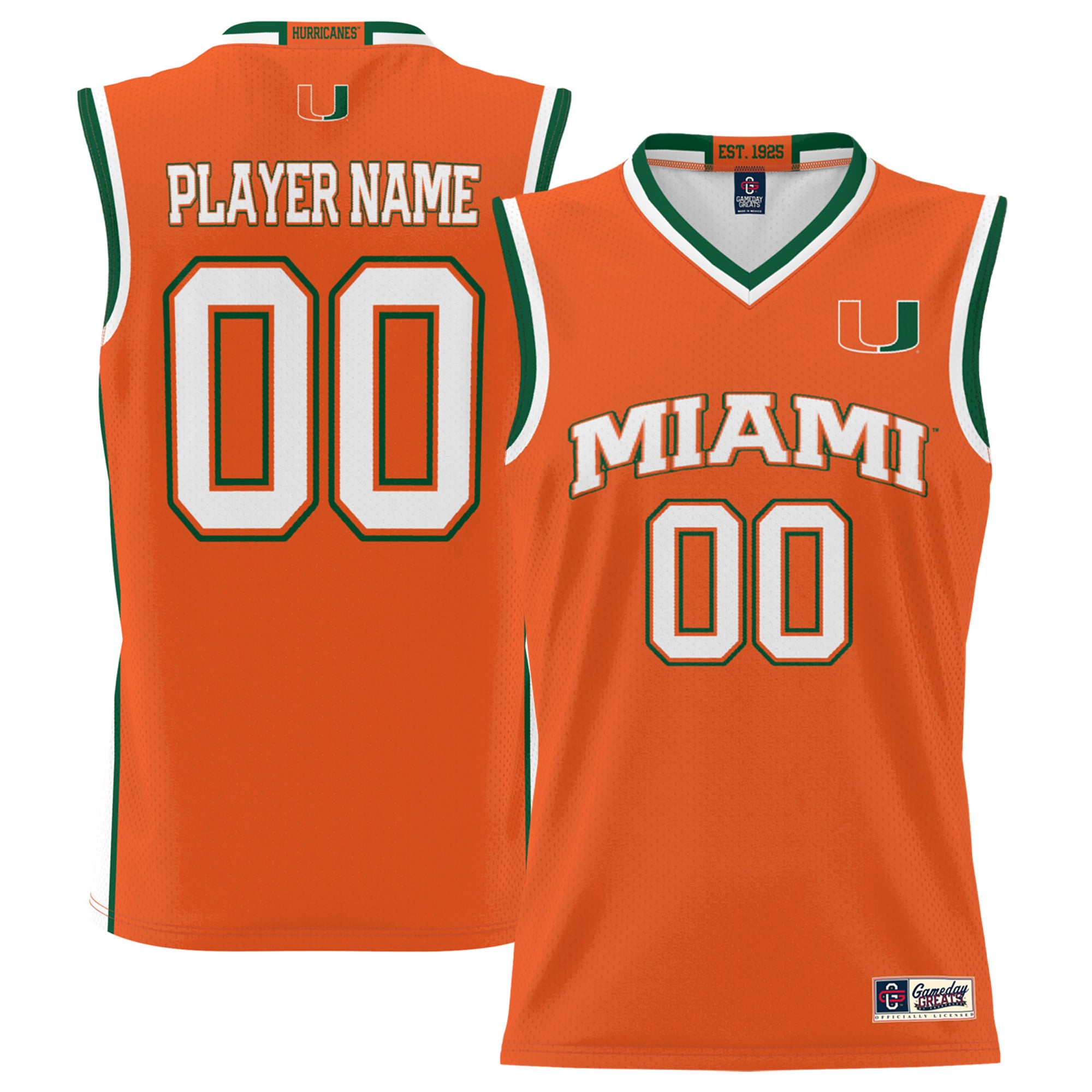 Miami Hurricanes Unisex Lightweight Women's Basketball Jersey Orange - front and back view