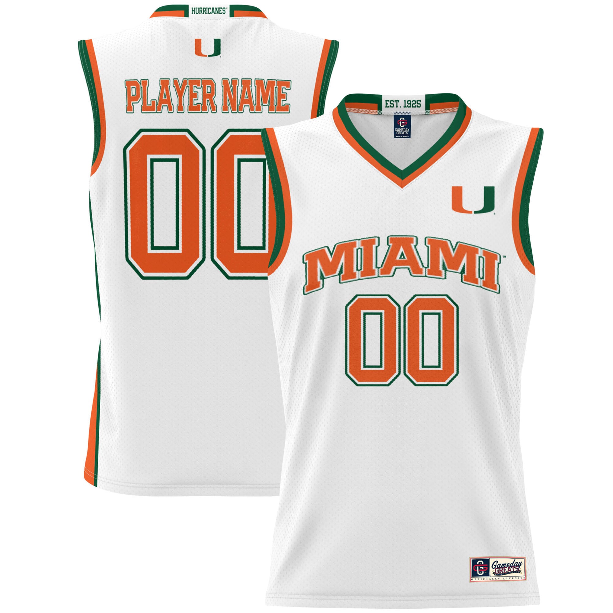 Miami Hurricanes Unisex Lightweight Women's Basketball Jersey White - front and back view