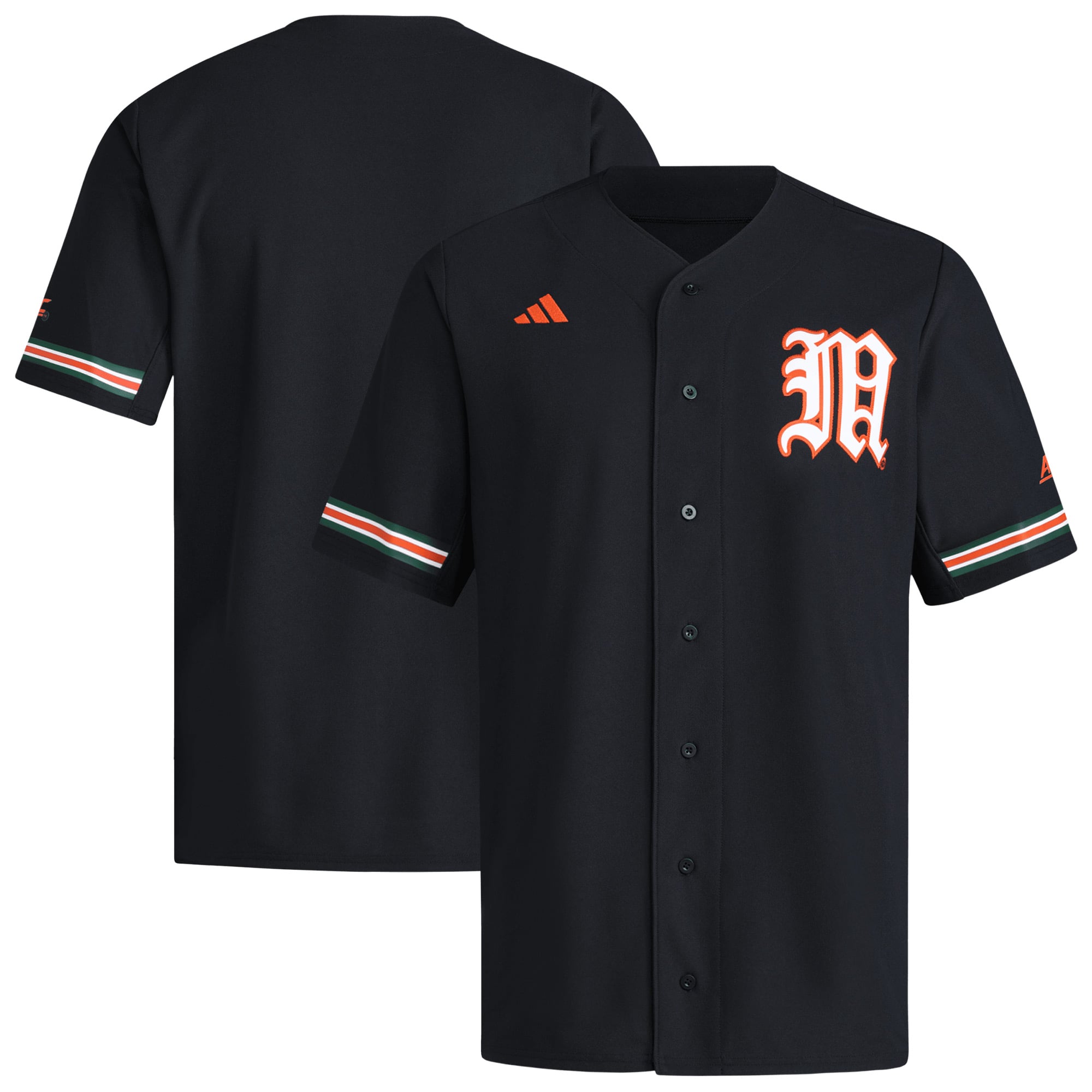 Miami Hurricanes V-Neck Baseball Jersey Black - front and back view
