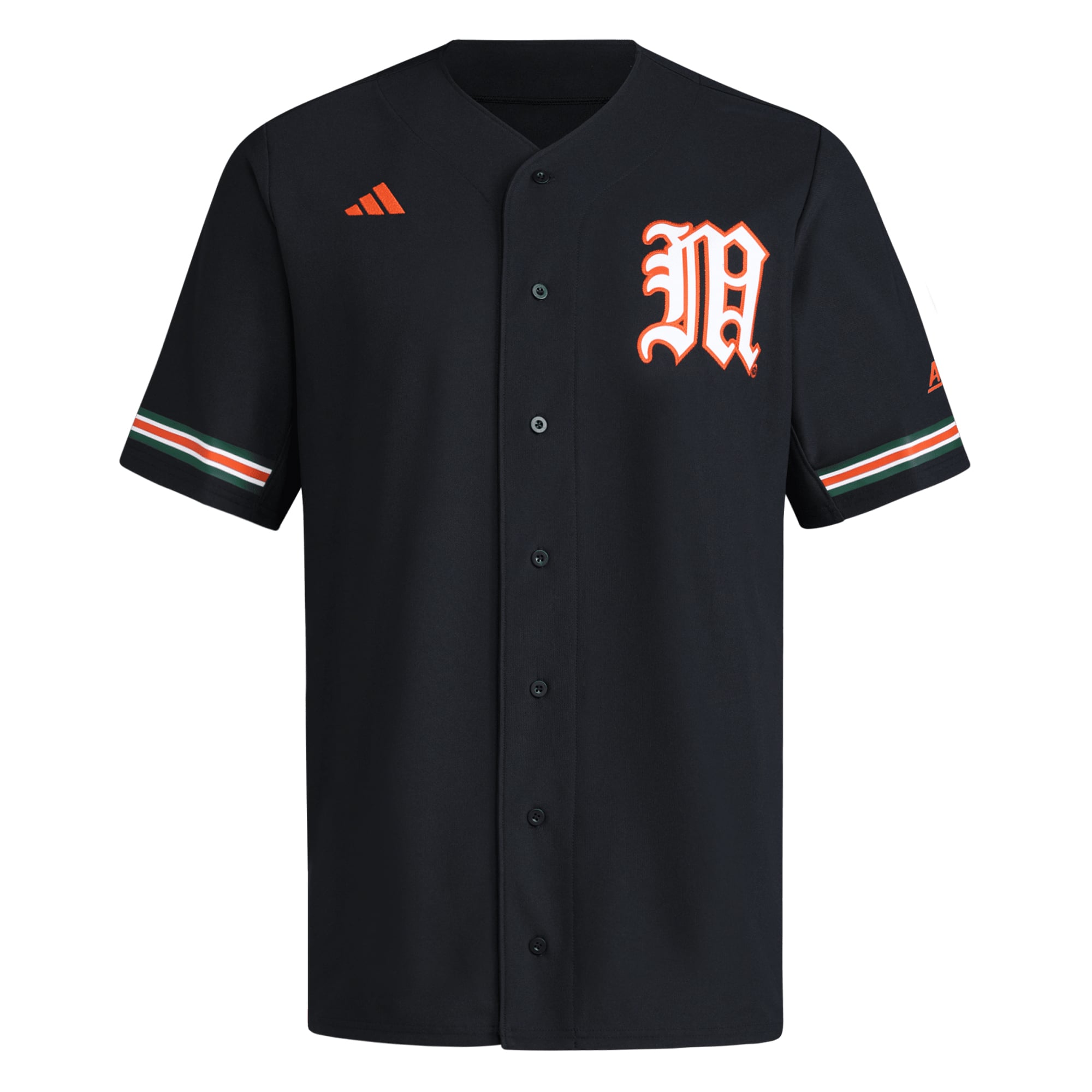 Miami Hurricanes V-Neck Baseball Jersey Black - front view