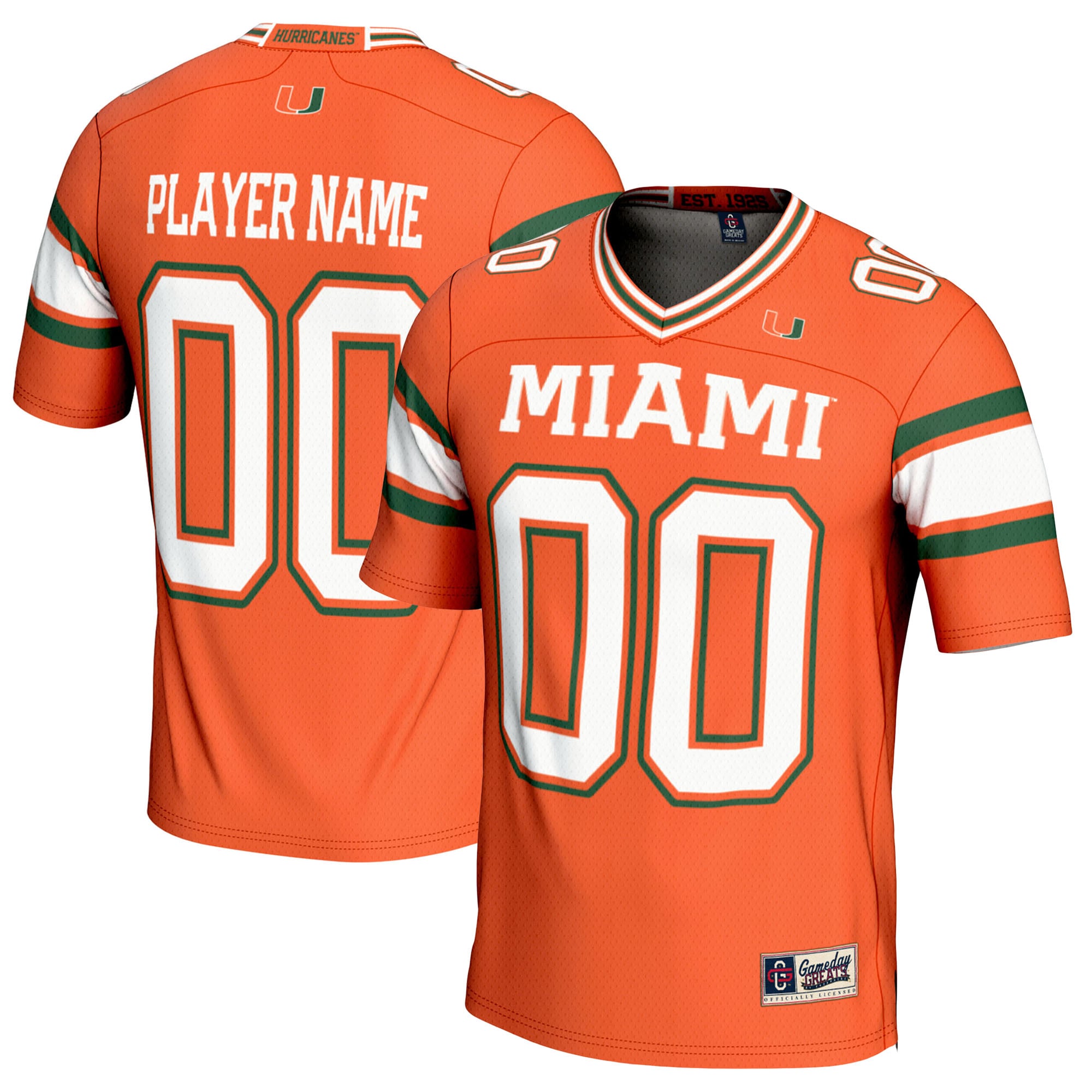 Miami Hurricanes Youth Football Jersey Orange - front and back view