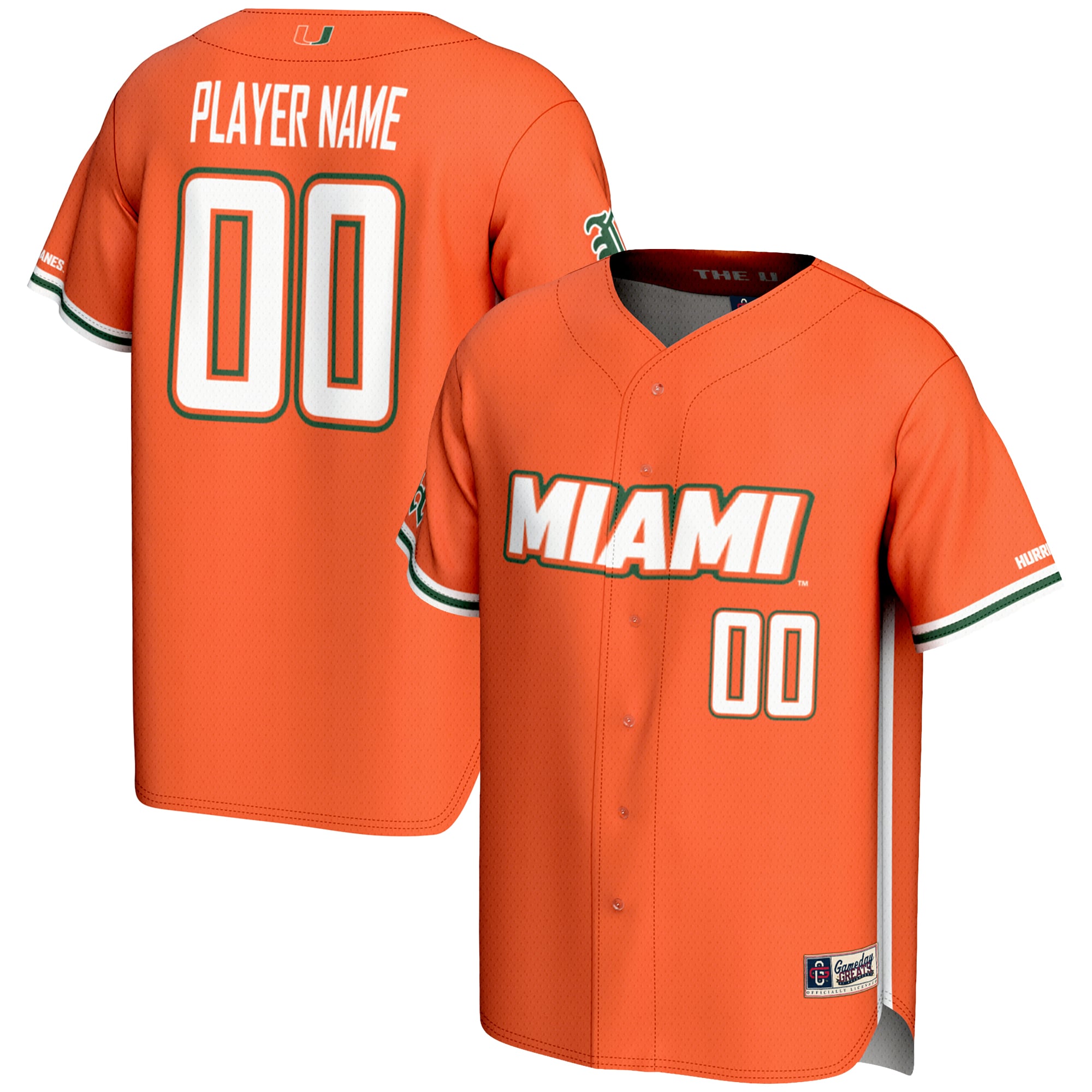 Miami Hurricanes Youth Lightweight Baseball Jersey Orange - front and back view