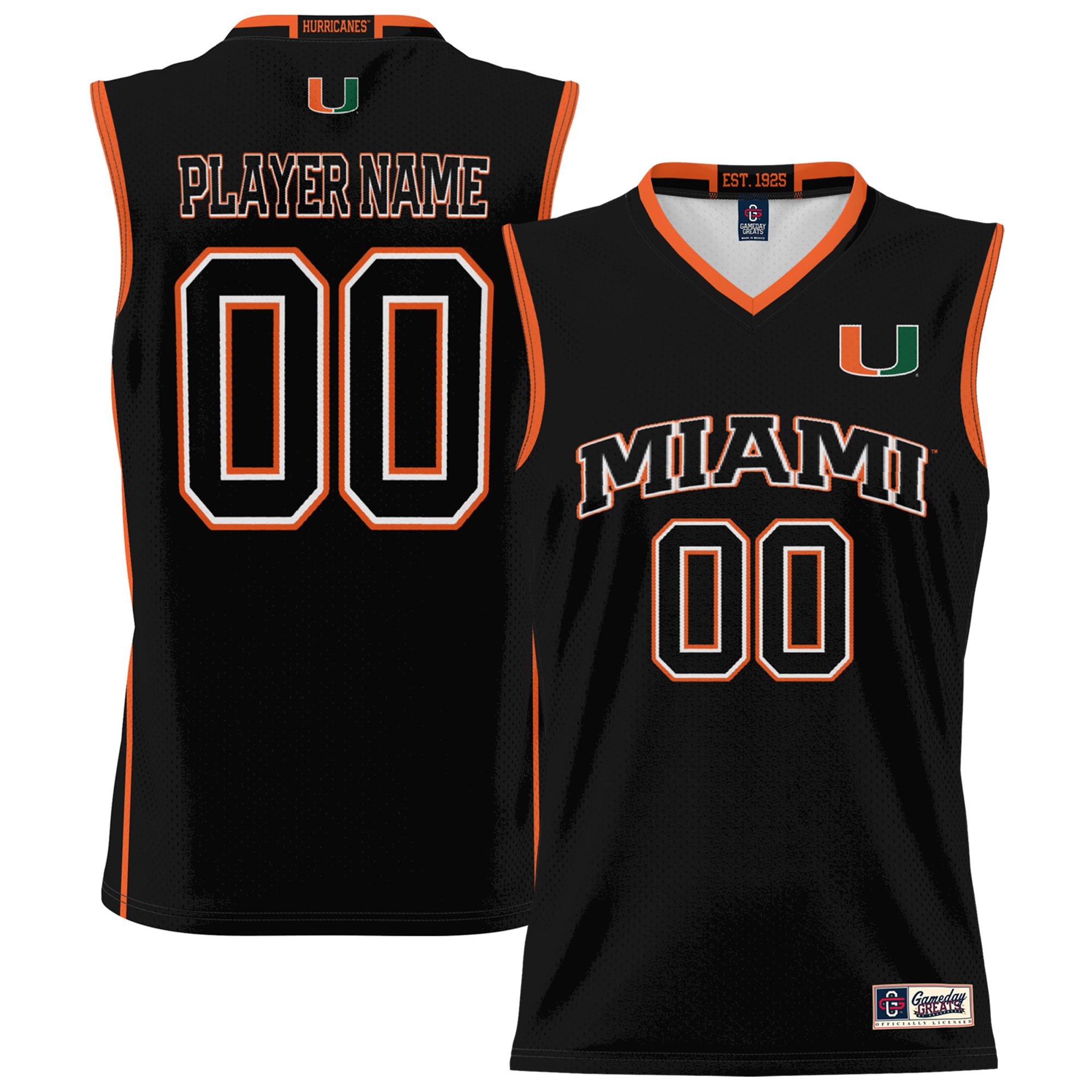 Miami Hurricanes Youth Lightweight Basketball Jersey Black - front and back view