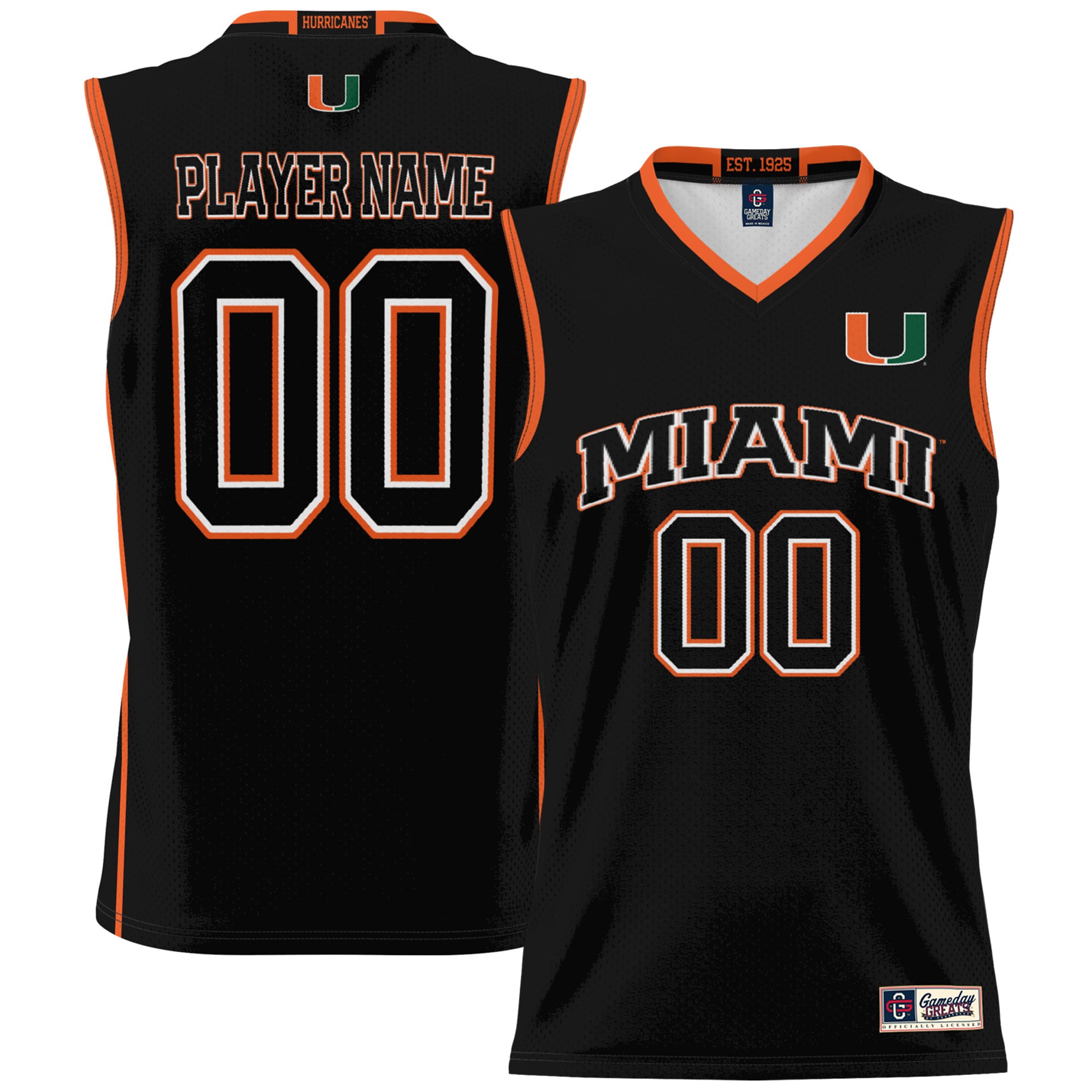 Miami Hurricanes Youth Lightweight Women's Basketball Jersey Black - front and back view