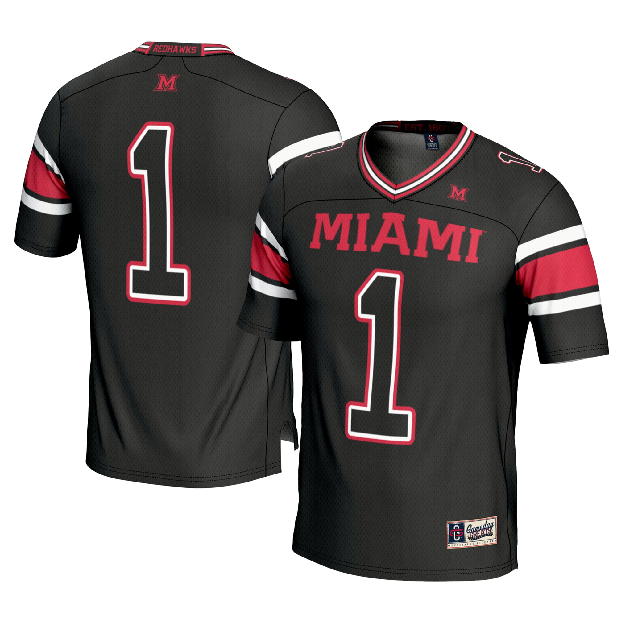 #1 Miami University RedHawks Football Jersey Black - front and back view