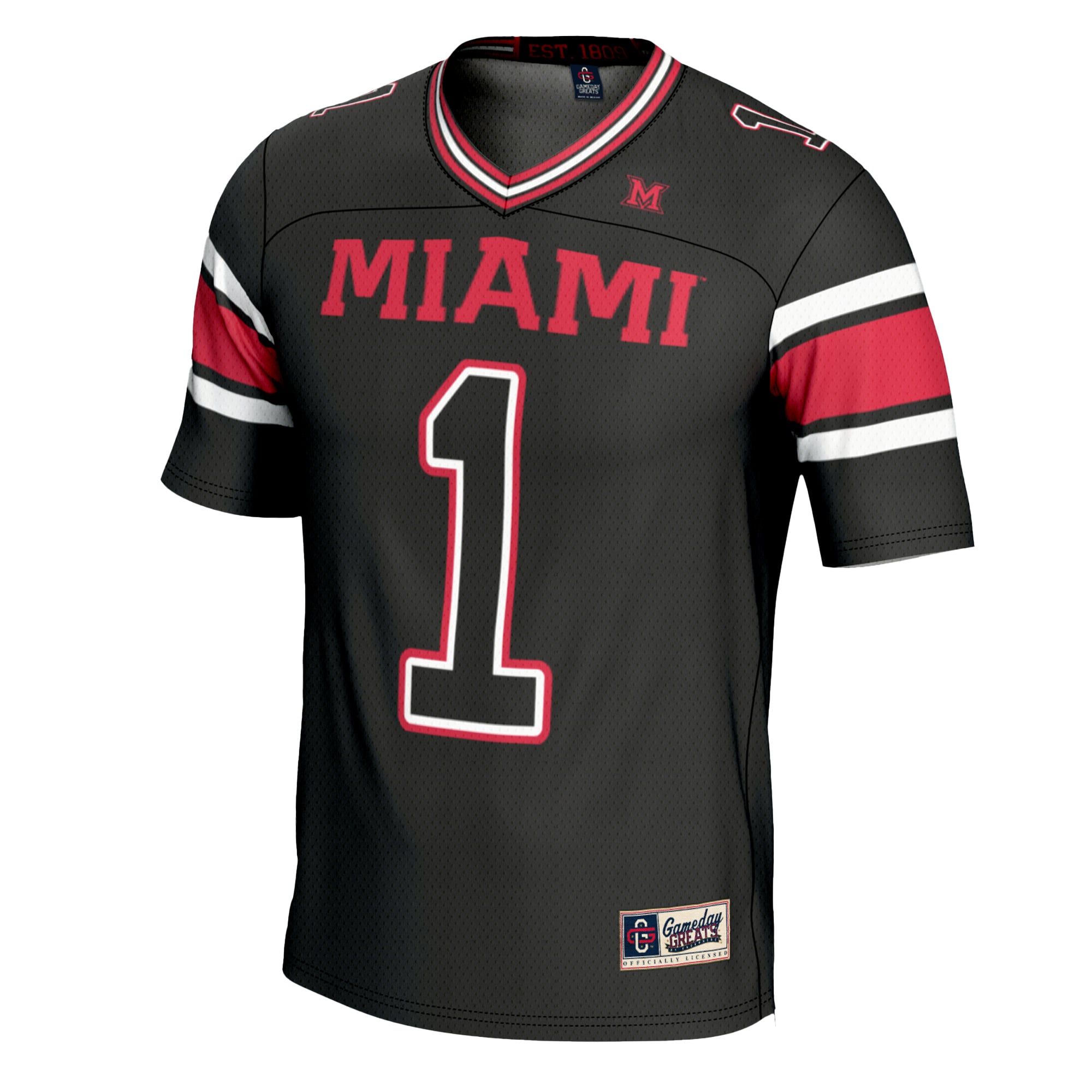 #1 Miami University RedHawks Youth Football Jersey Black - front view