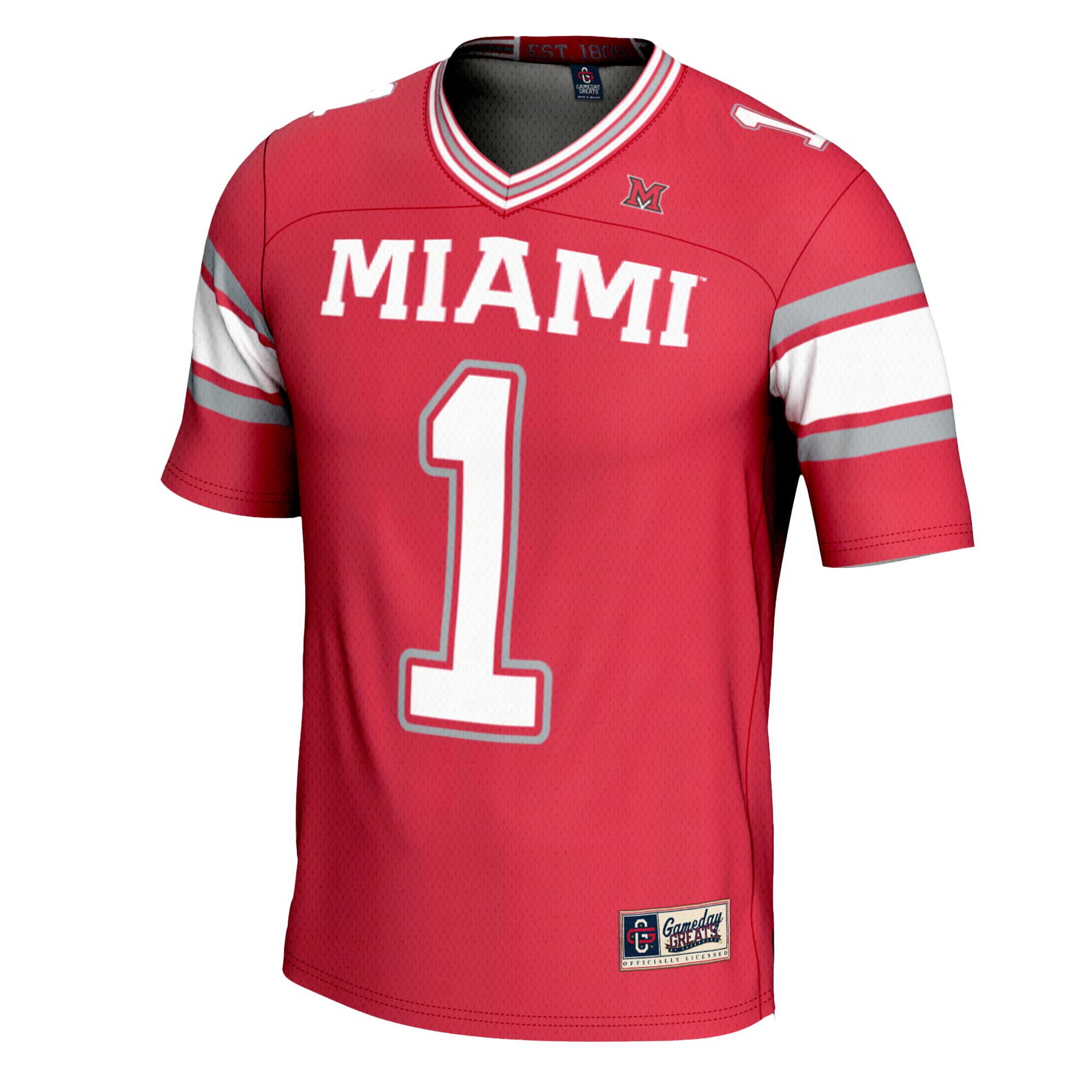 #1 Miami University RedHawks Youth Football Jersey Red - front view