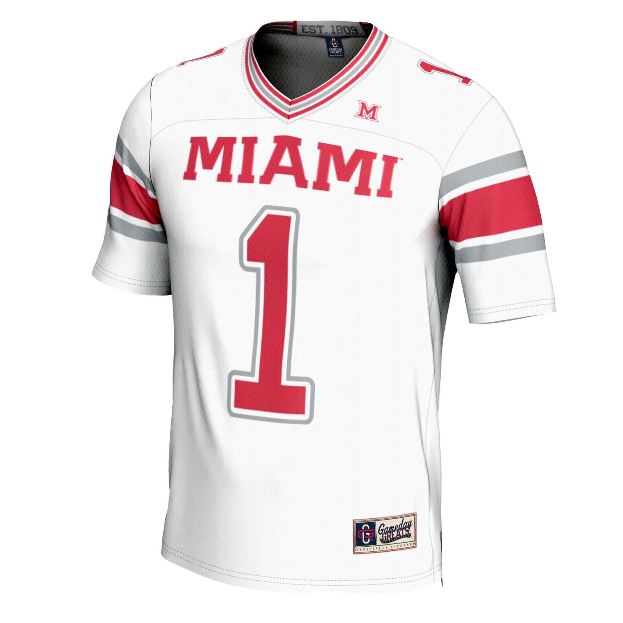 #1 Miami University RedHawks Youth Football Jersey White - front view