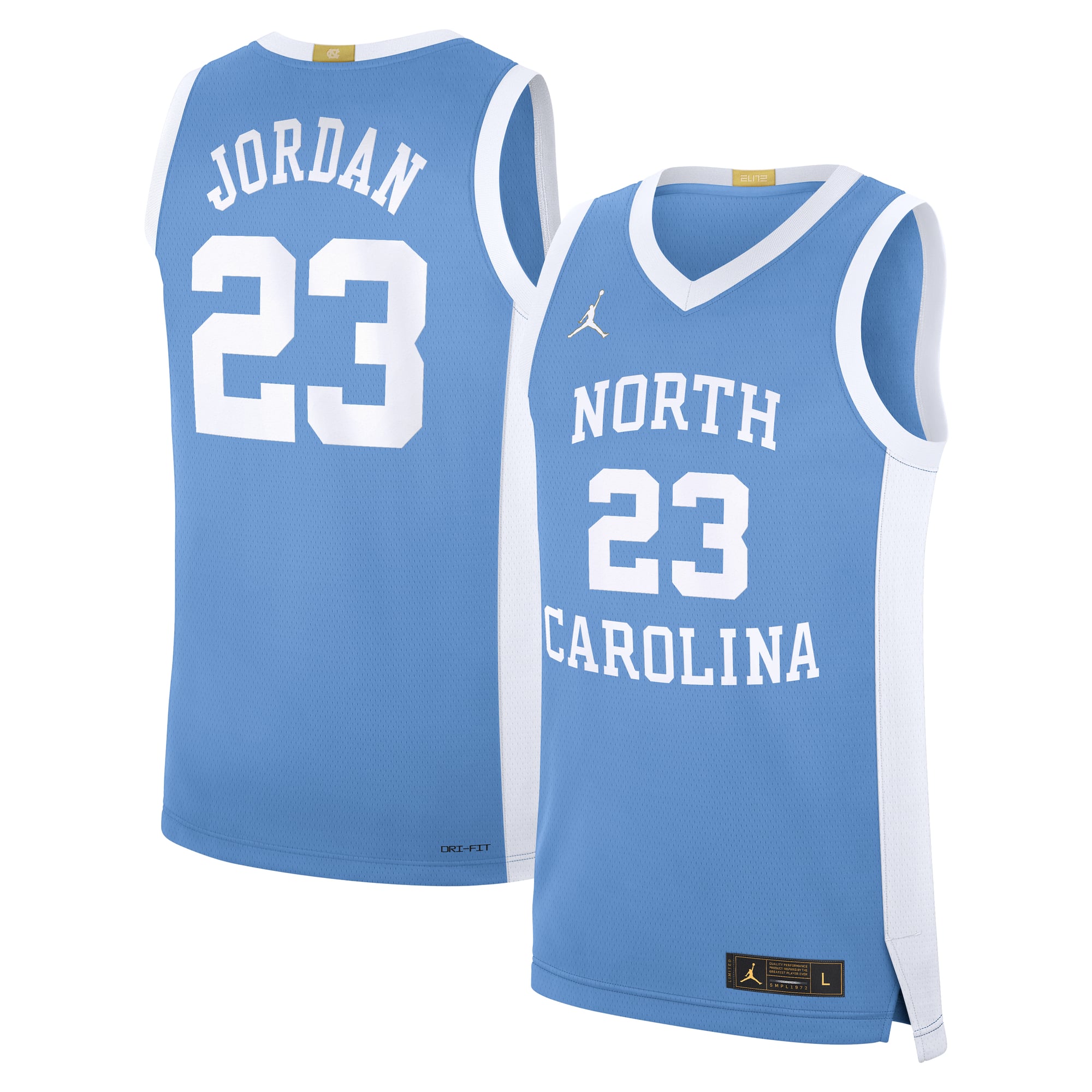 Michael Jordan North Carolina Tar Heels Road Basketball Jersey Carolina Blue - front and back view