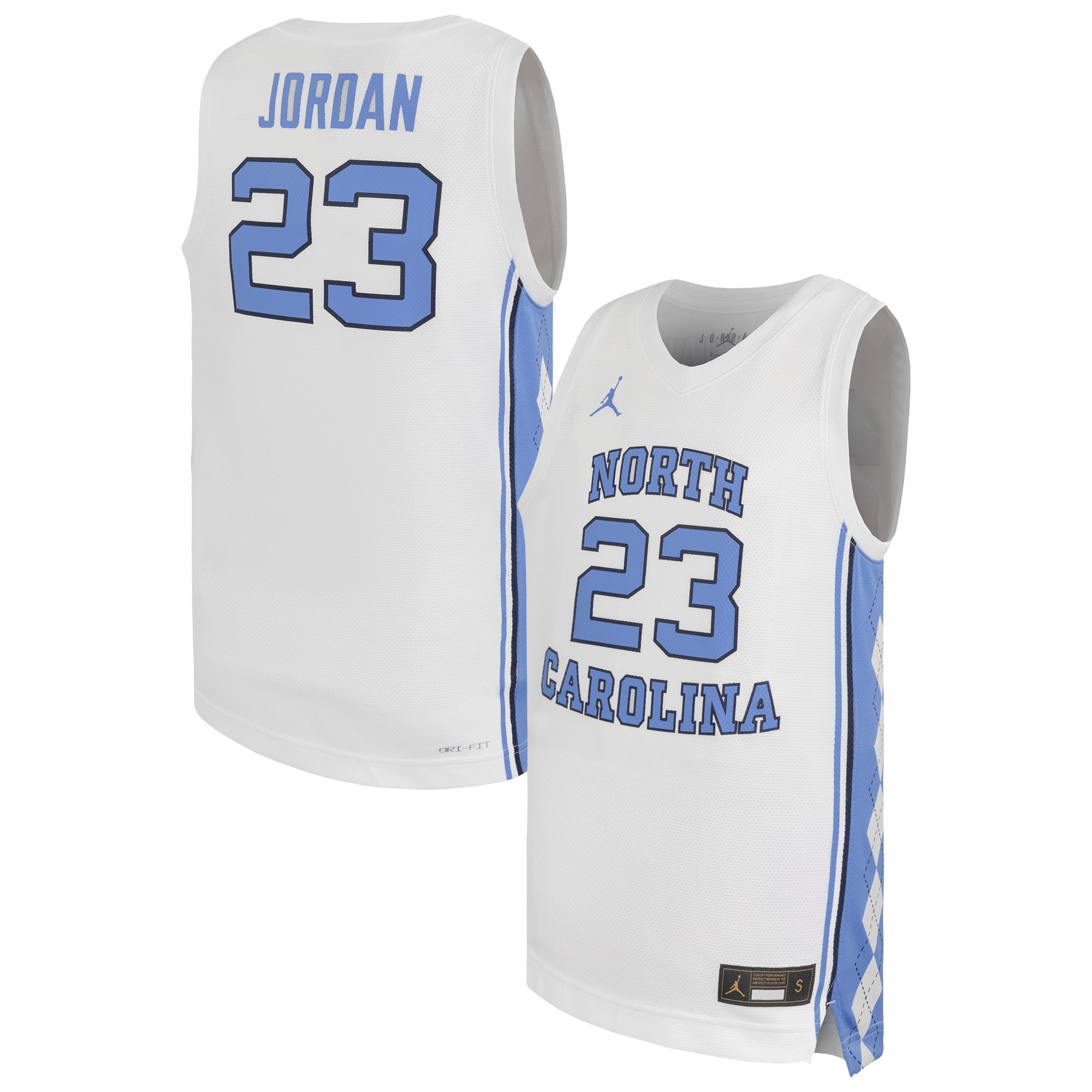 Michael Jordan North Carolina Tar Heels Youth Basketball Jersey White - front and back view