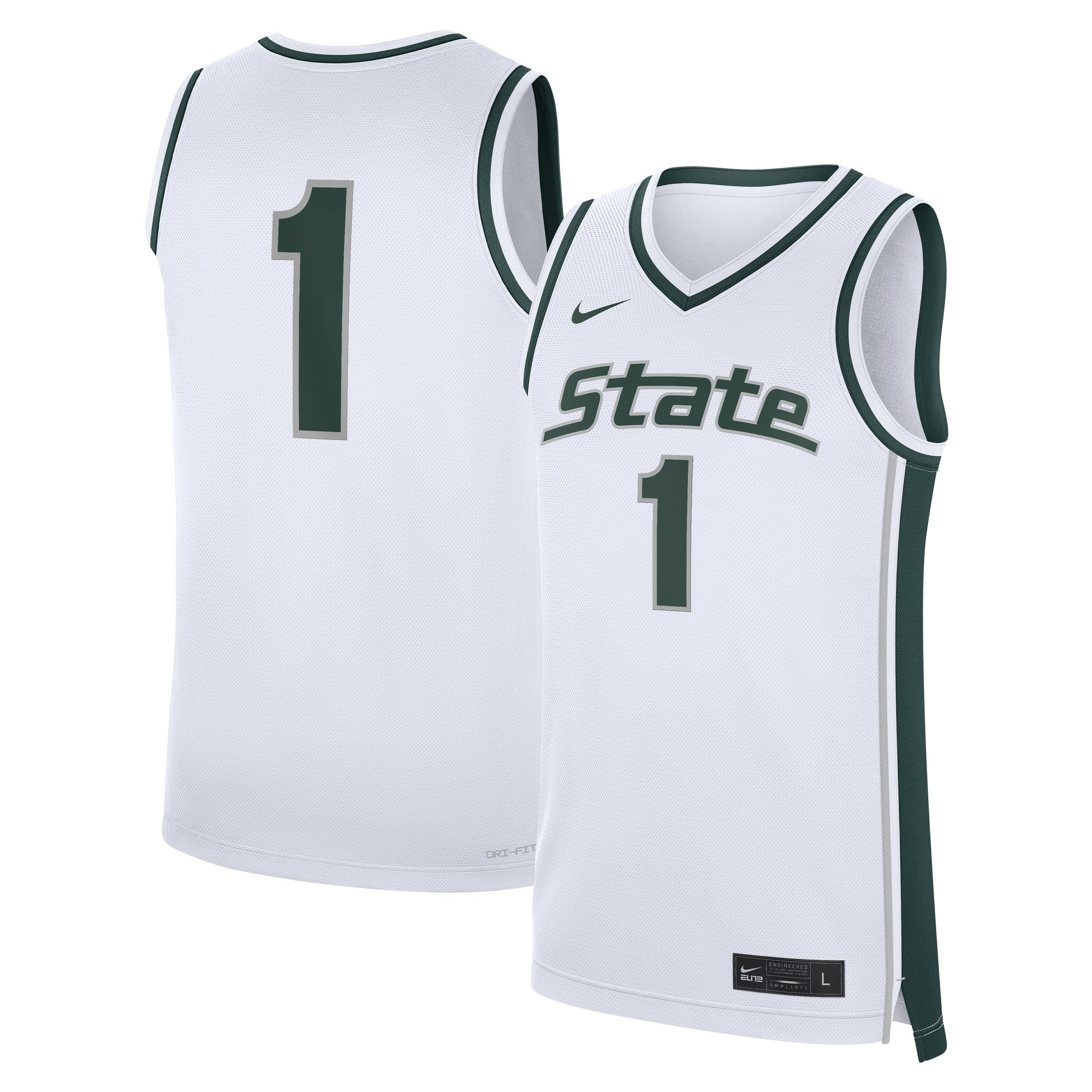 Michigan State Spartans #1 Alternate Basketball Jersey White - front and back view