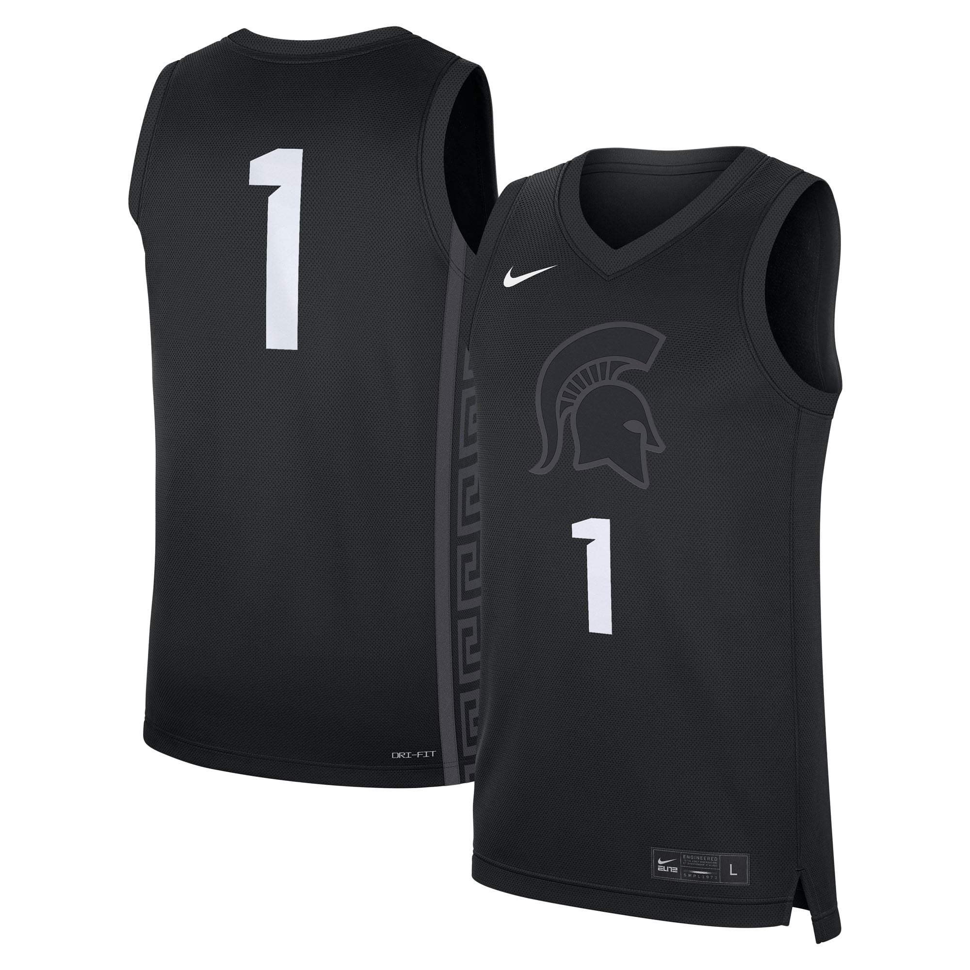 #1 Michigan State Spartans Alternate Jersey Black - front and back view