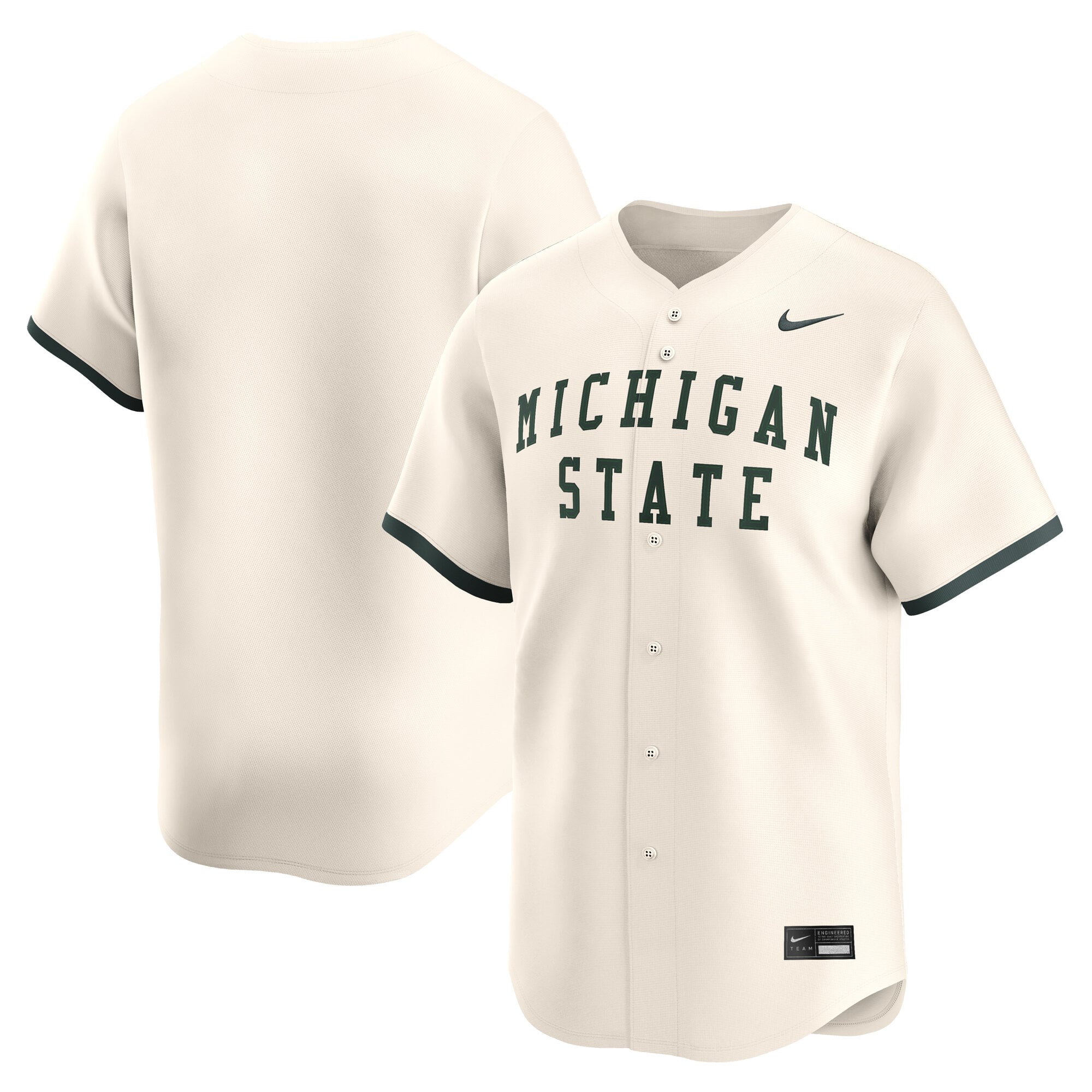 Michigan State Spartans Baseball Jersey Natural - front and back view
