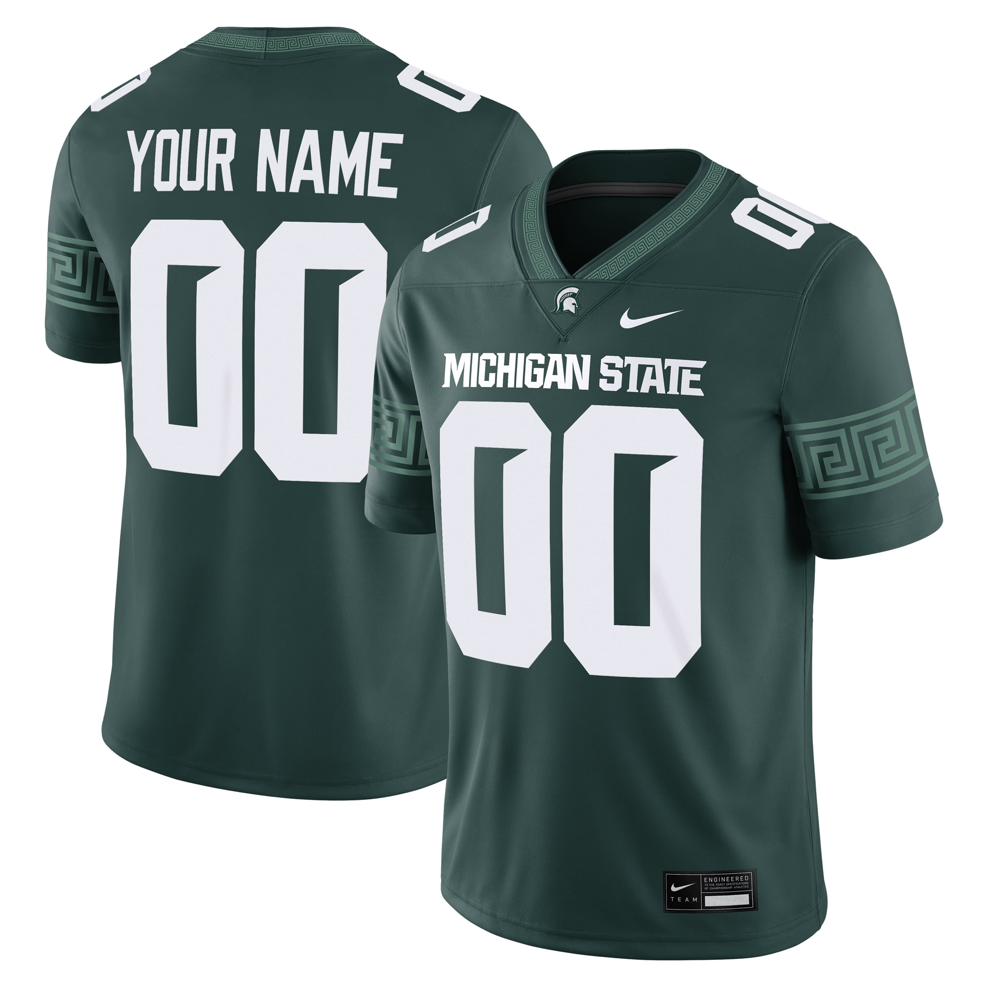 Michigan State Spartans Custom Football Jersey Green - front and back view