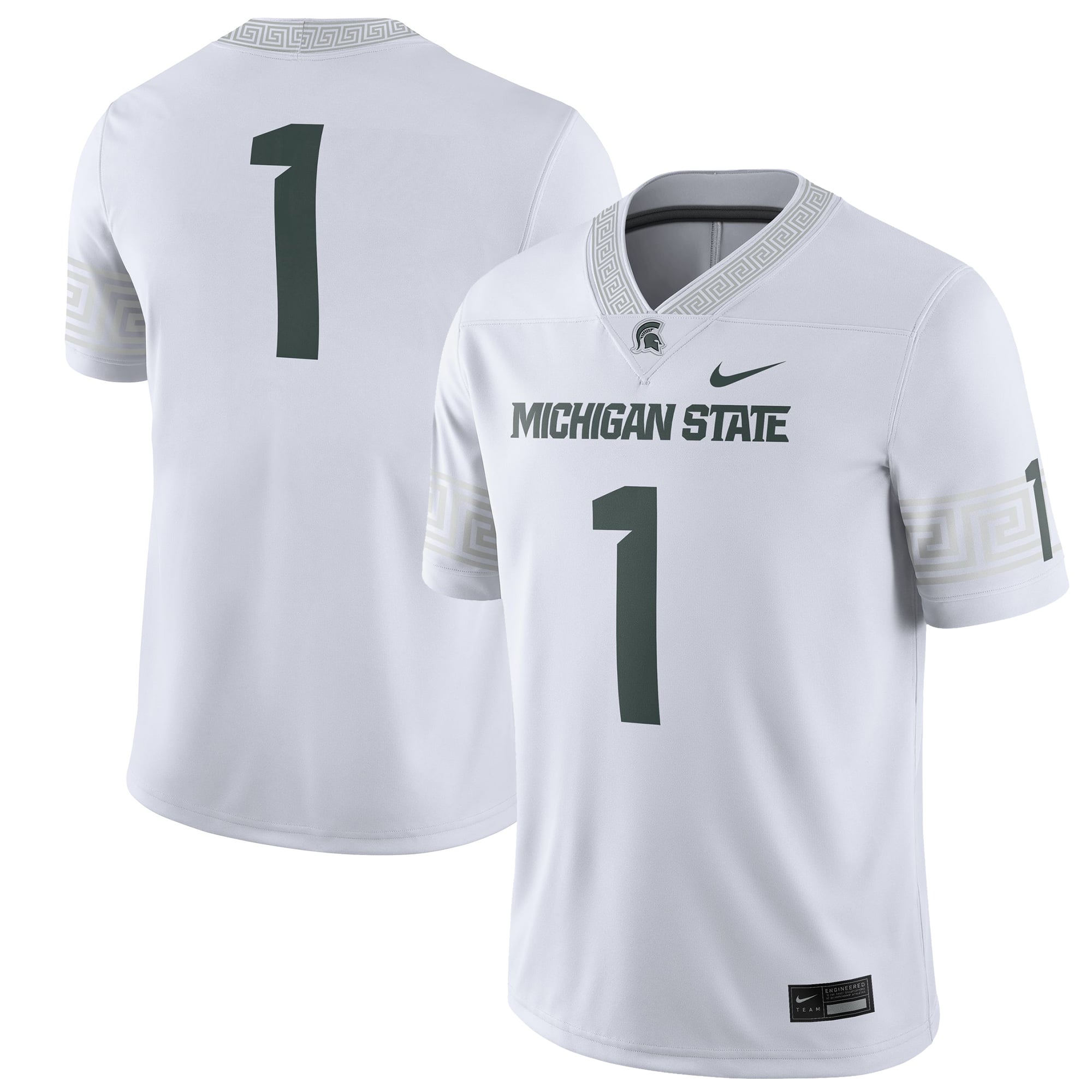 #1 Michigan State Spartans Football Jersey White - front and back view