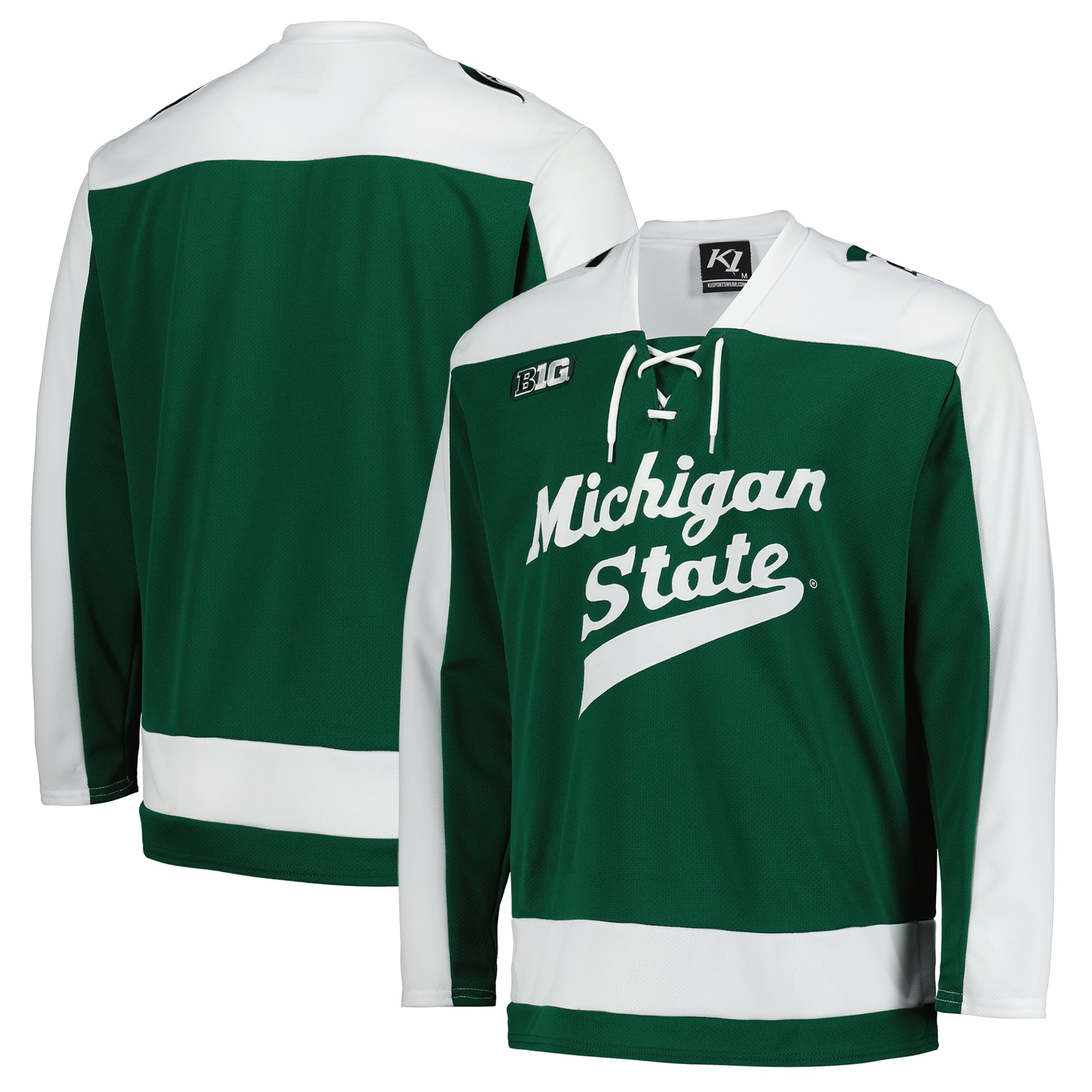 Michigan State Spartans Hockey Jersey Green - front and back view