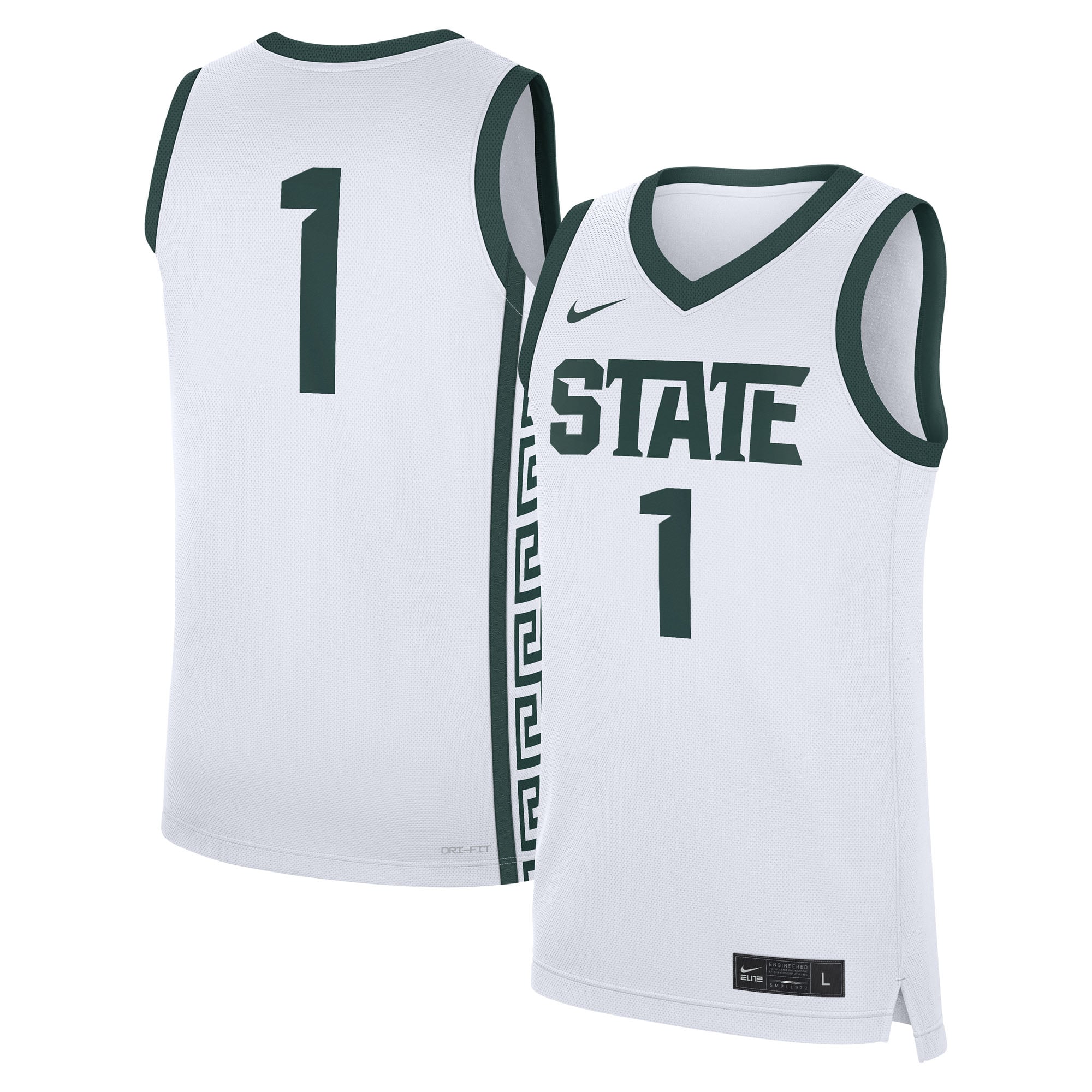 #1 Michigan State Spartans Home Jersey White - front and back view