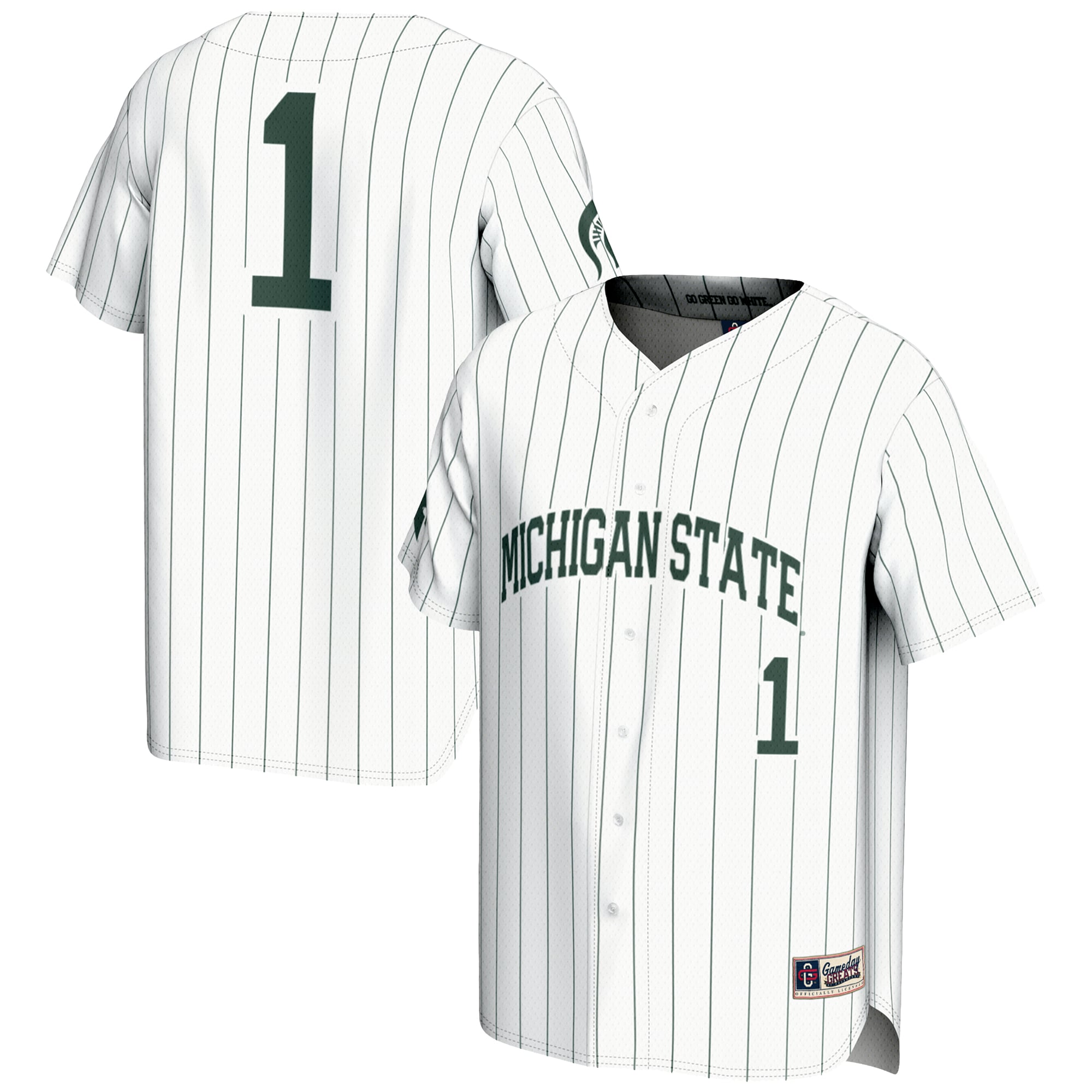 #1 Michigan State Spartans Lightweight Baseball Jersey White - front and back view