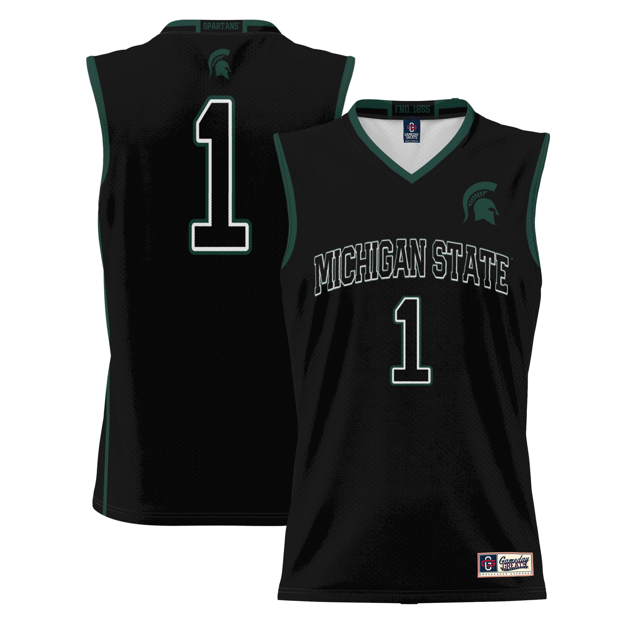 #1 Michigan State Spartans Lightweight Basketball Jersey Black - front and back view