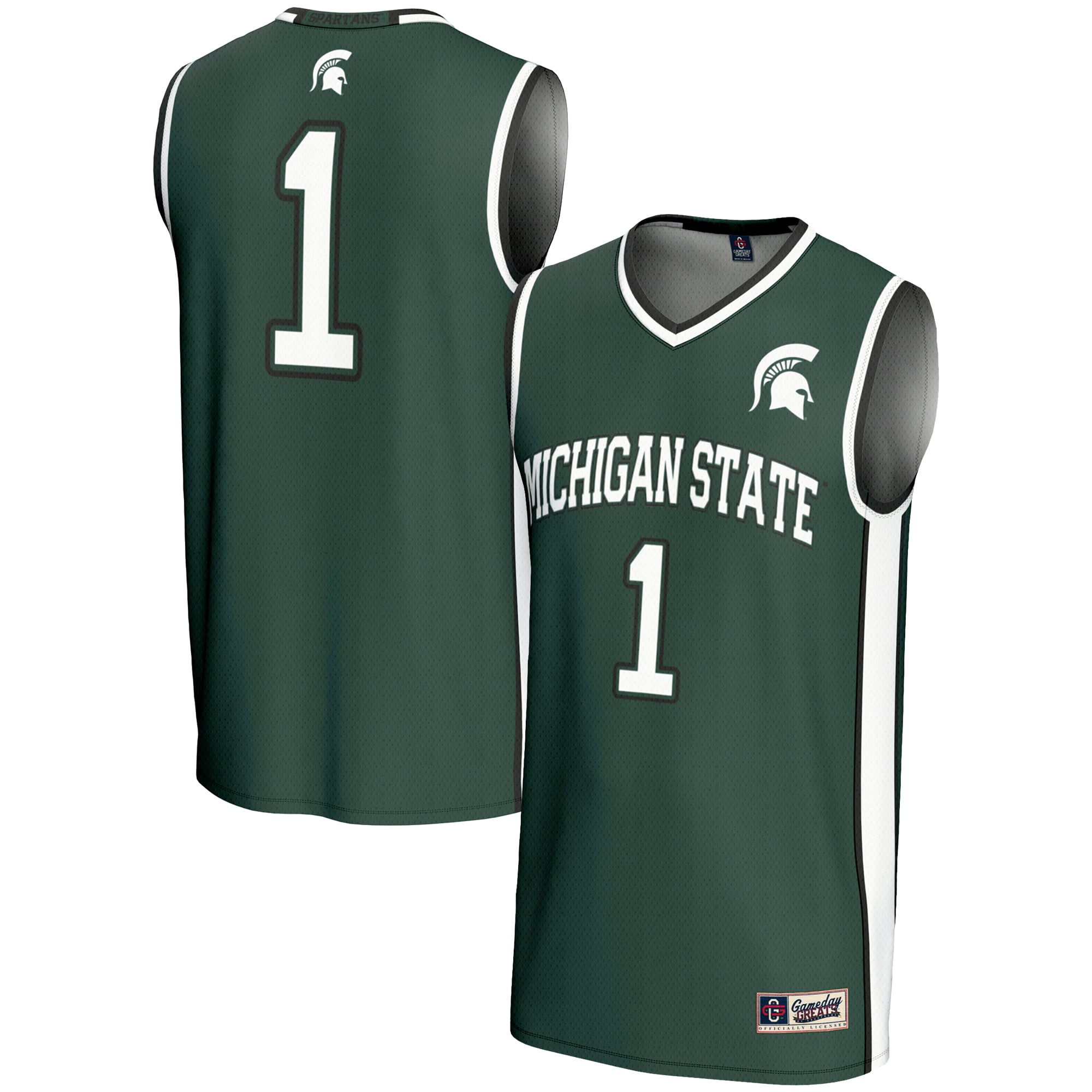 #1 Michigan State Spartans Lightweight Basketball Jersey Green - front and back view