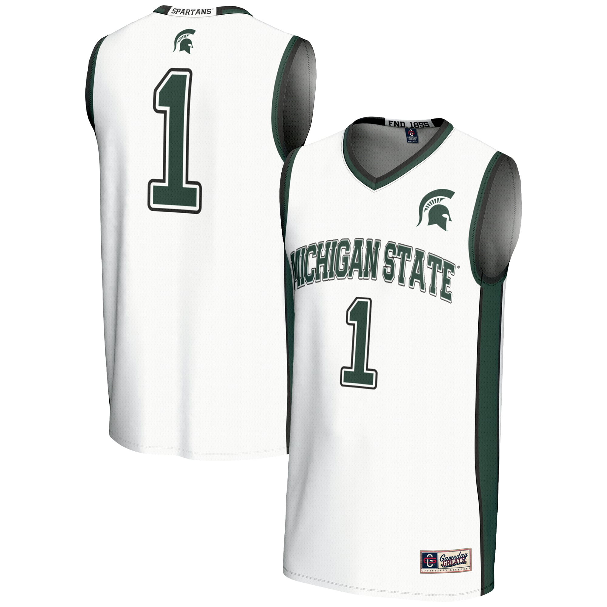 #1 Michigan State Spartans Lightweight Basketball Jersey White - front and back view