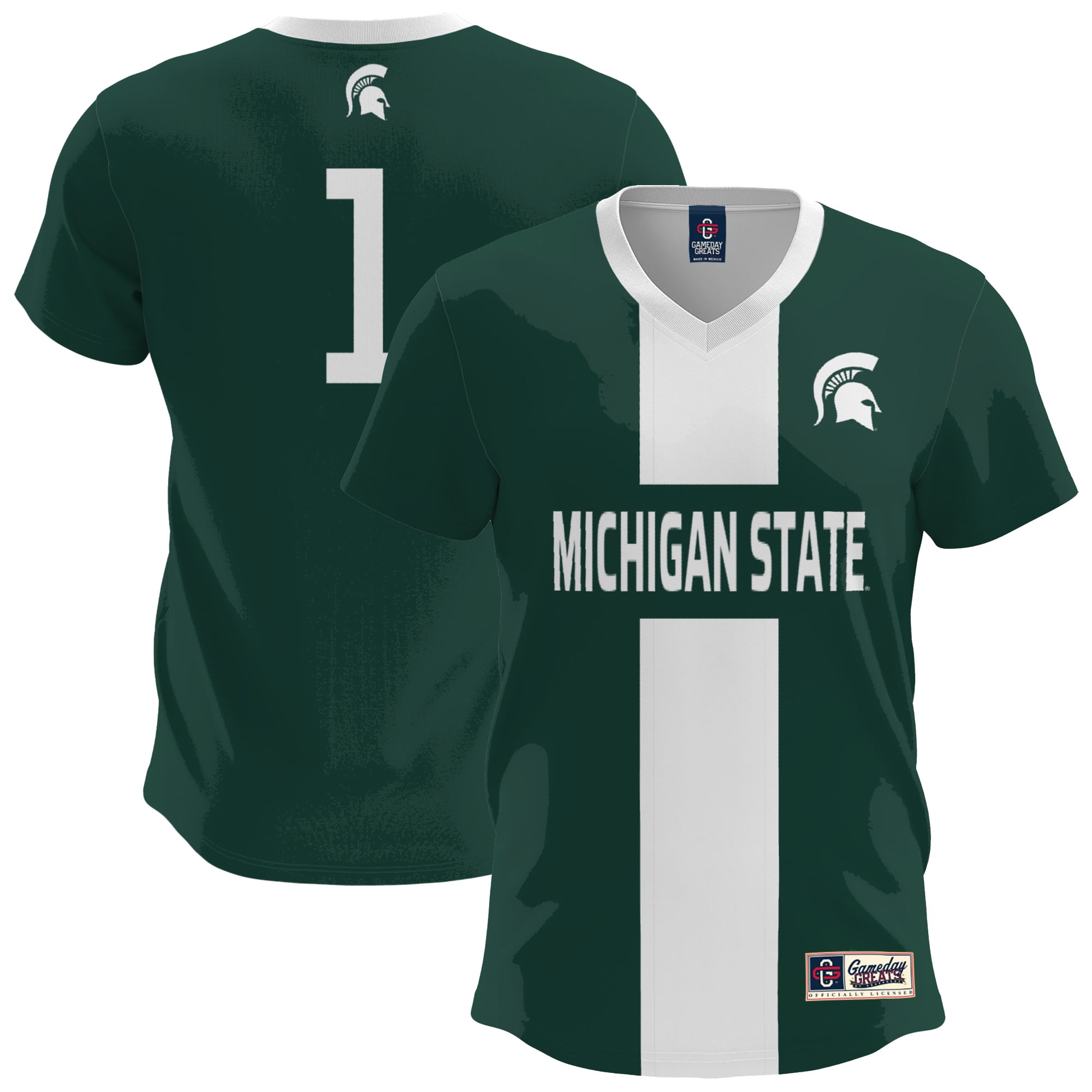 Michigan State Spartans Youth Lightweight Soccer Fashion Jersey Green - front and back view