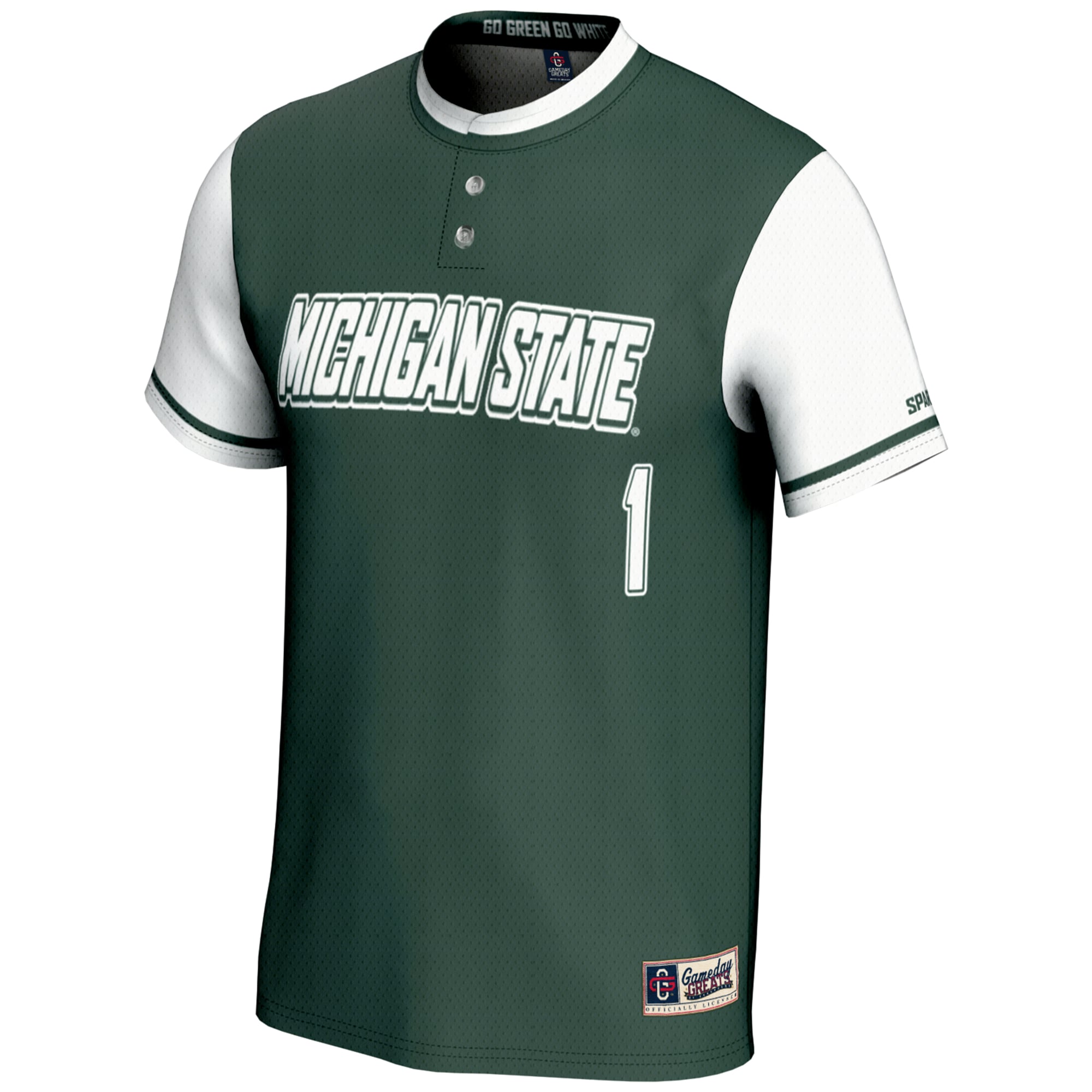 #1 Michigan State Spartans Lightweight Softball Jersey Green - front view