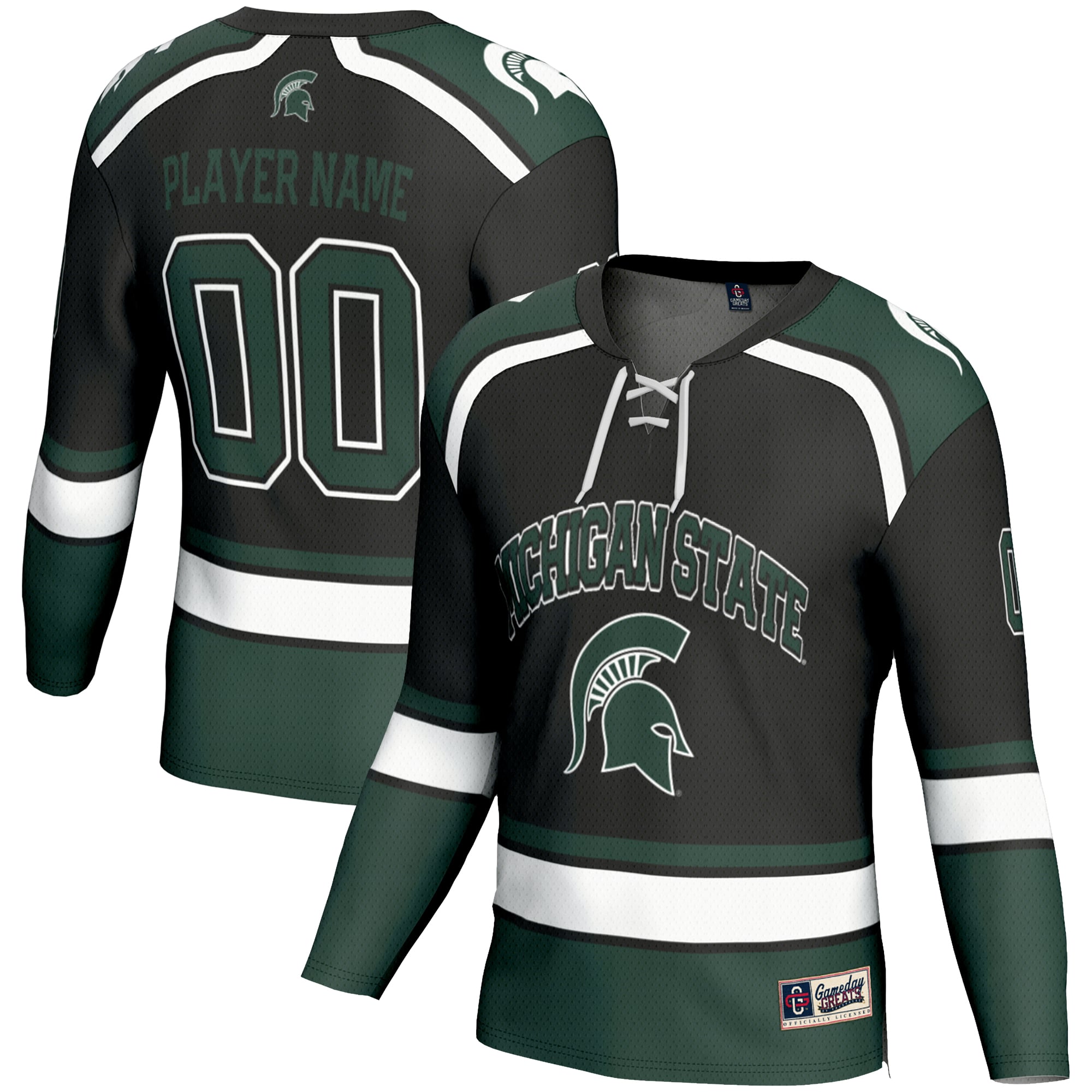 Michigan State Spartans Men's Ice Hockey Jersey Black - front and back view