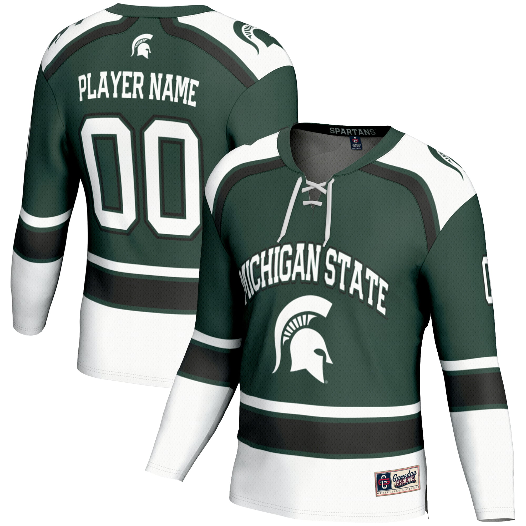 Michigan State Spartans Men's Ice Hockey Jersey Green - front and back view