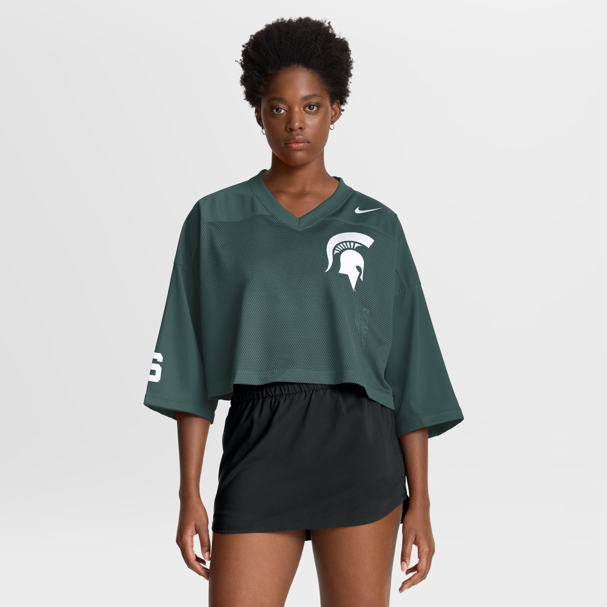 Michigan State Spartans Women's Cropped Mesh Fashion Jersey Green - front and back view