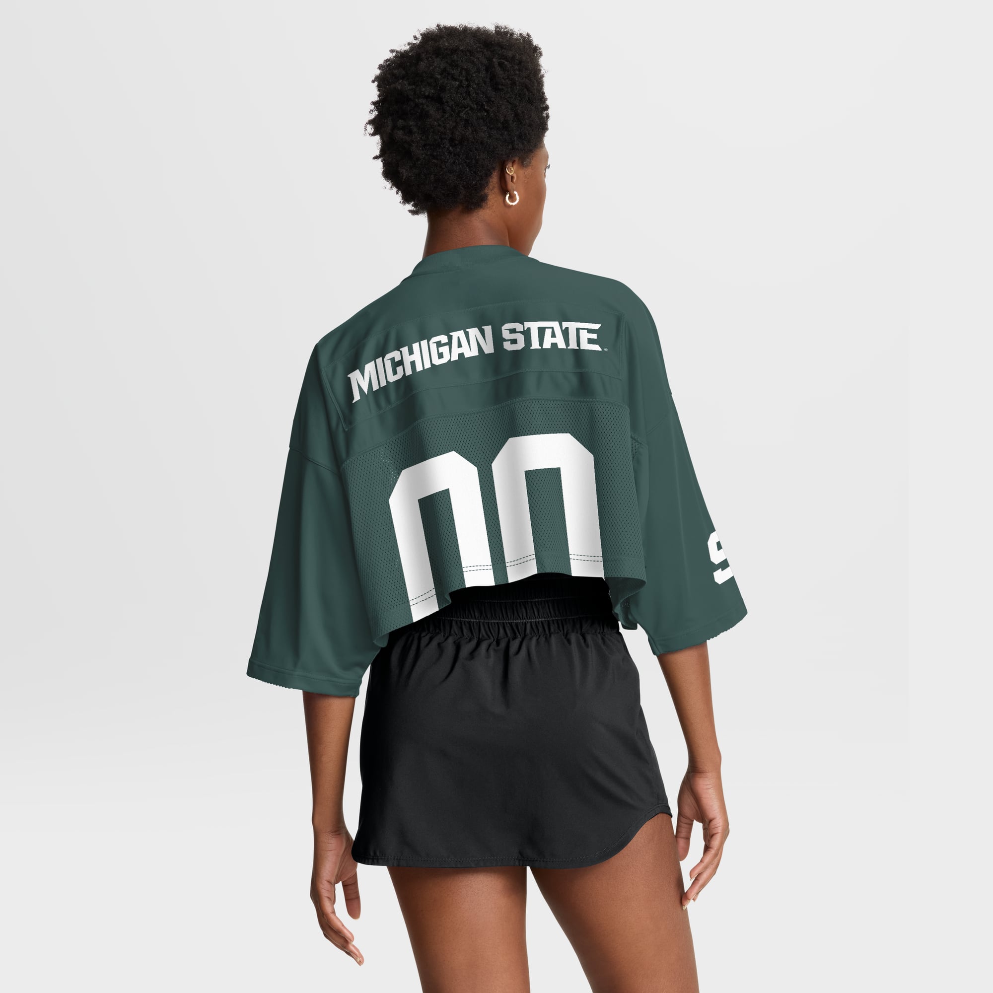 Michigan State Spartans Women's Cropped Mesh Fashion Jersey Green - model back view