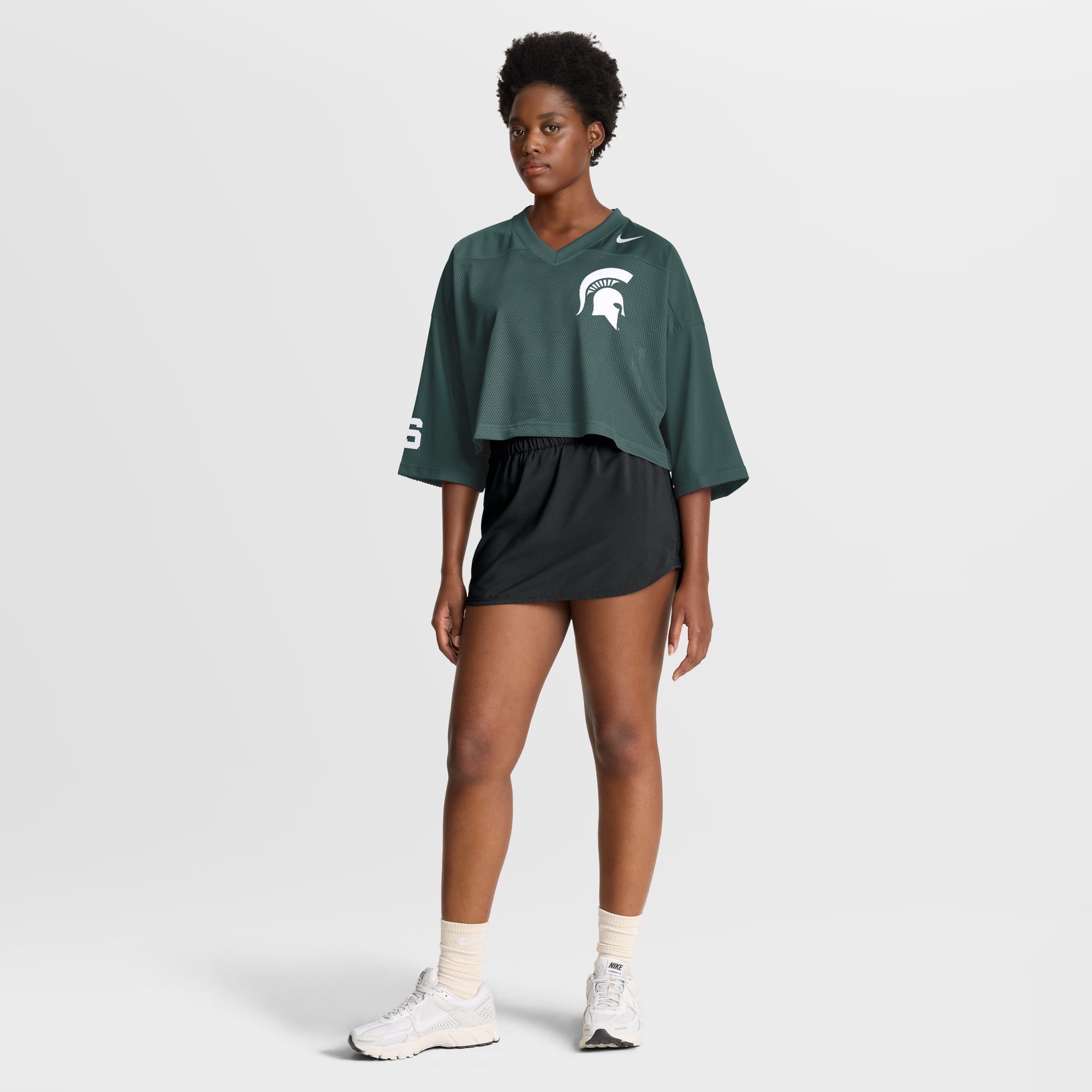 Michigan State Spartans Women's Cropped Mesh Fashion Jersey Green - model side view