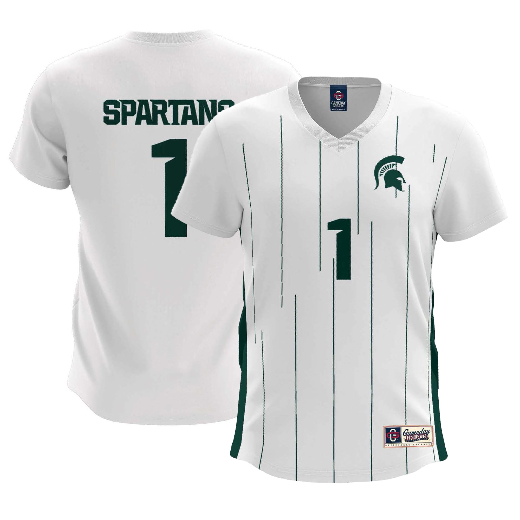 #1 Michigan State Spartans Women's Lightweight Soccer Team Jersey White - front and back view