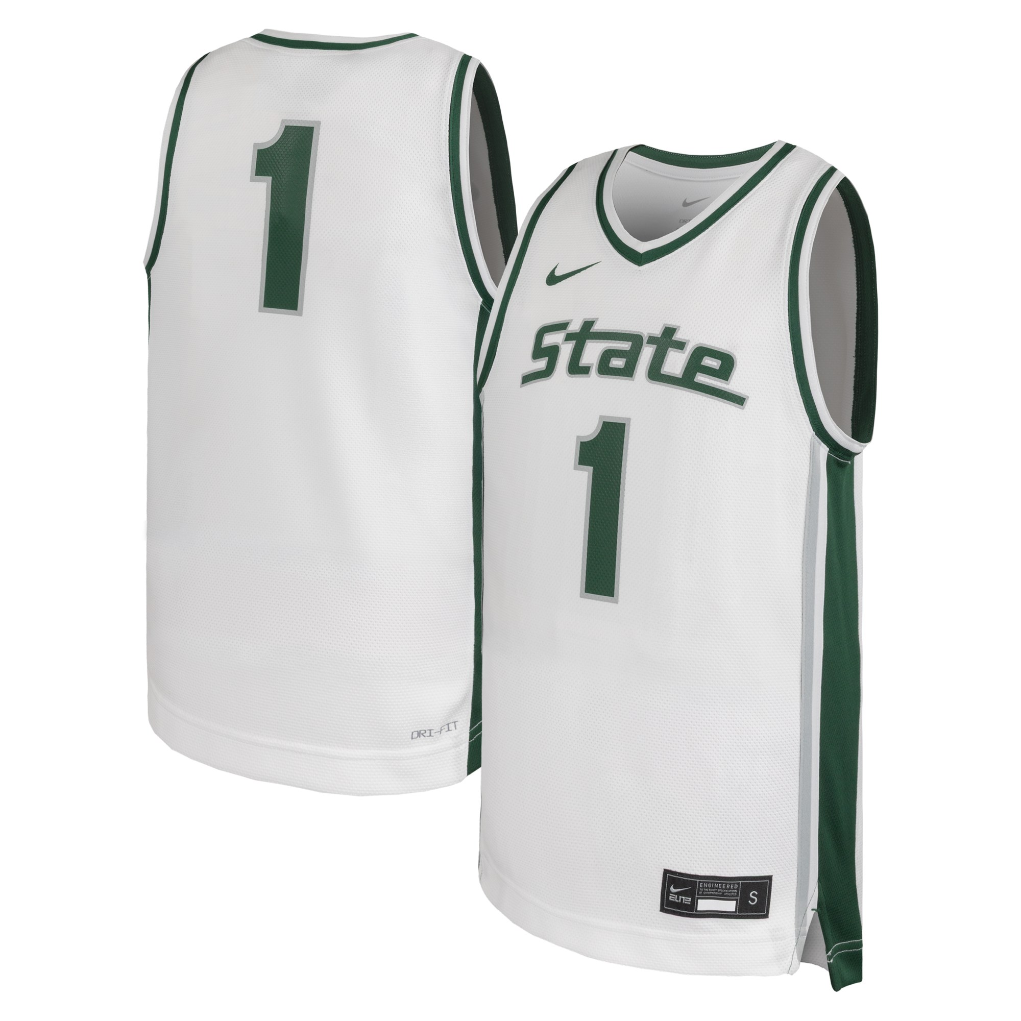 #1 Michigan State Spartans Youth Alternate Basketball Jersey White - front and back view