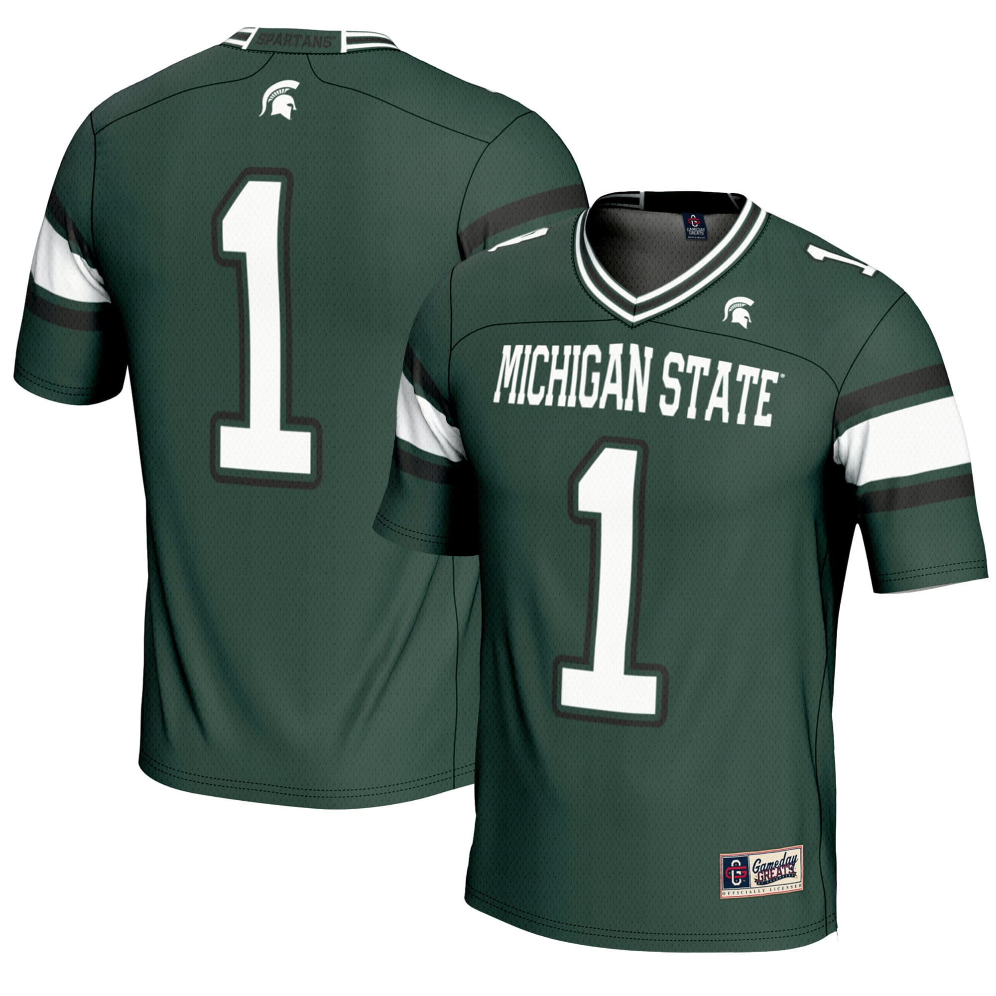 #1 Michigan State Spartans Youth Endzone Football Jersey Green - front and back view