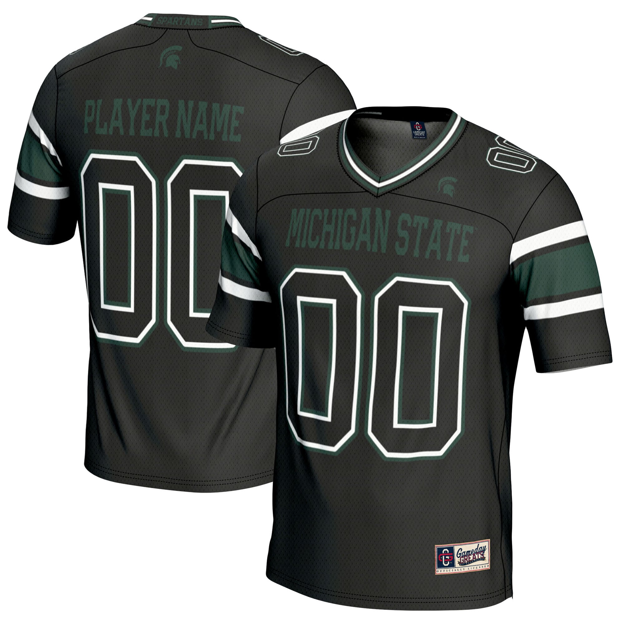Michigan State Spartans Youth Football Jersey Black - front and back view