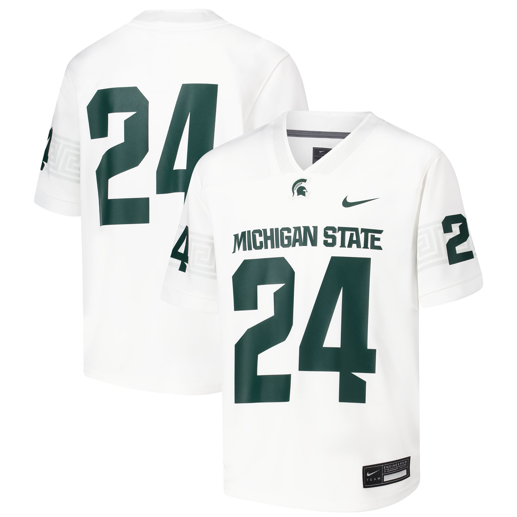 #24 Michigan State Spartans Youth Football Jersey White - front and back view