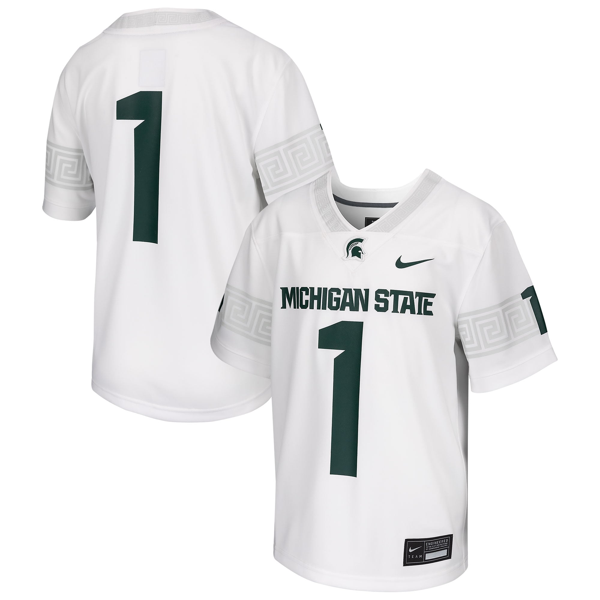 Michigan State Spartans Youth Football Jersey White - front and back view