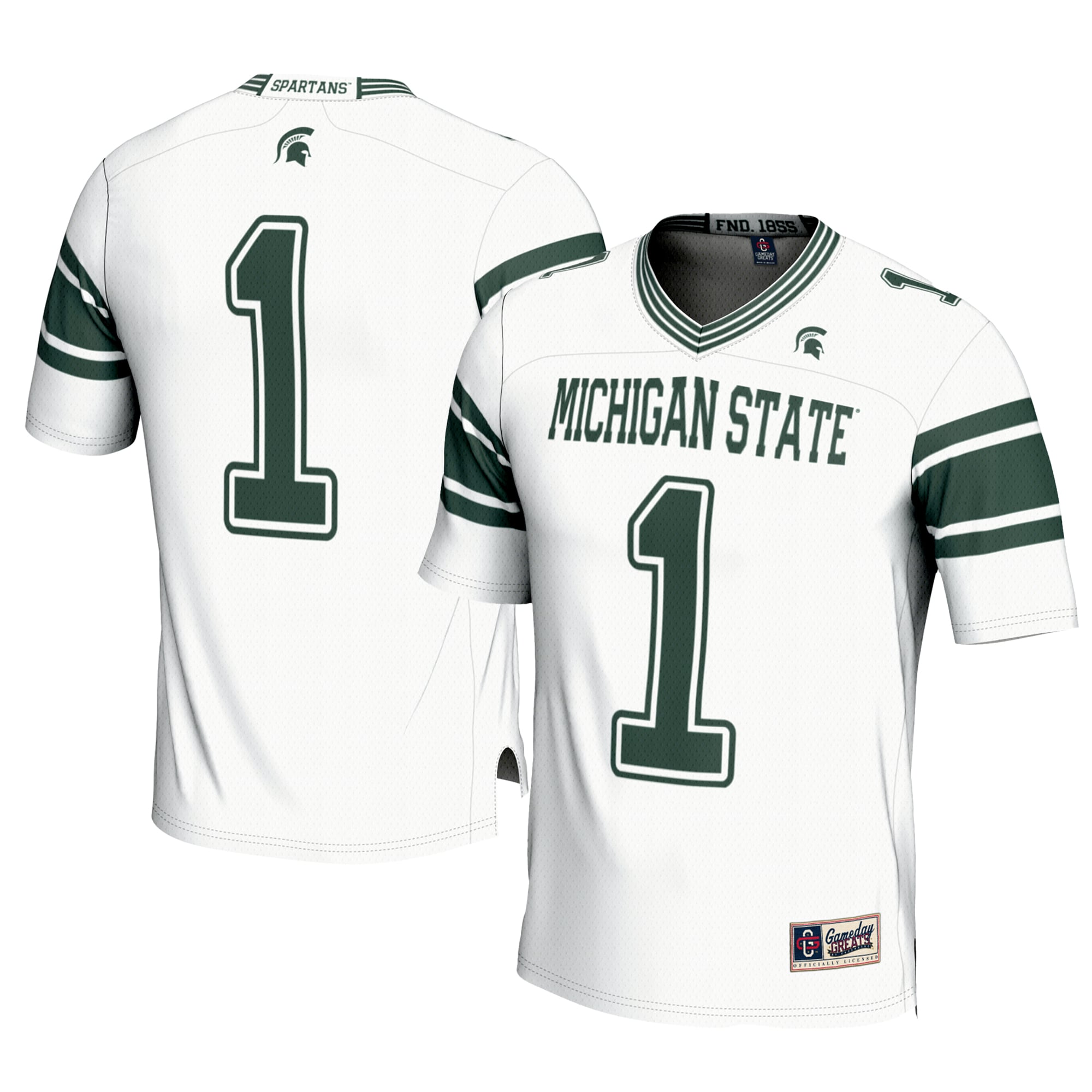 #1 Michigan State Spartans Youth Football Jersey White - front and back view