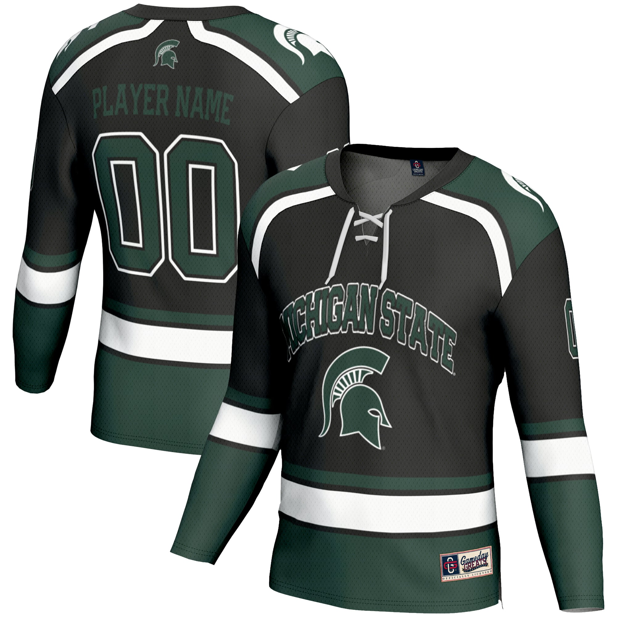Michigan State Spartans Youth Ice Hockey Jersey Black - front and back view