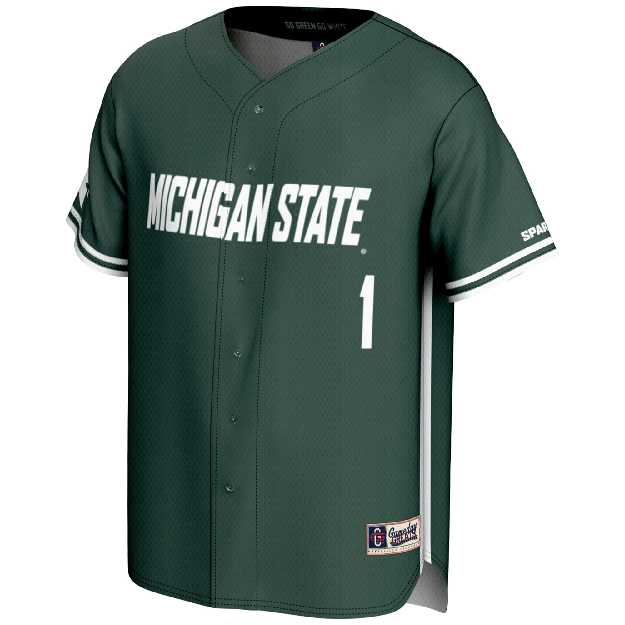 #1 Michigan State Spartans Youth Lightweight Baseball Jersey Green - front view