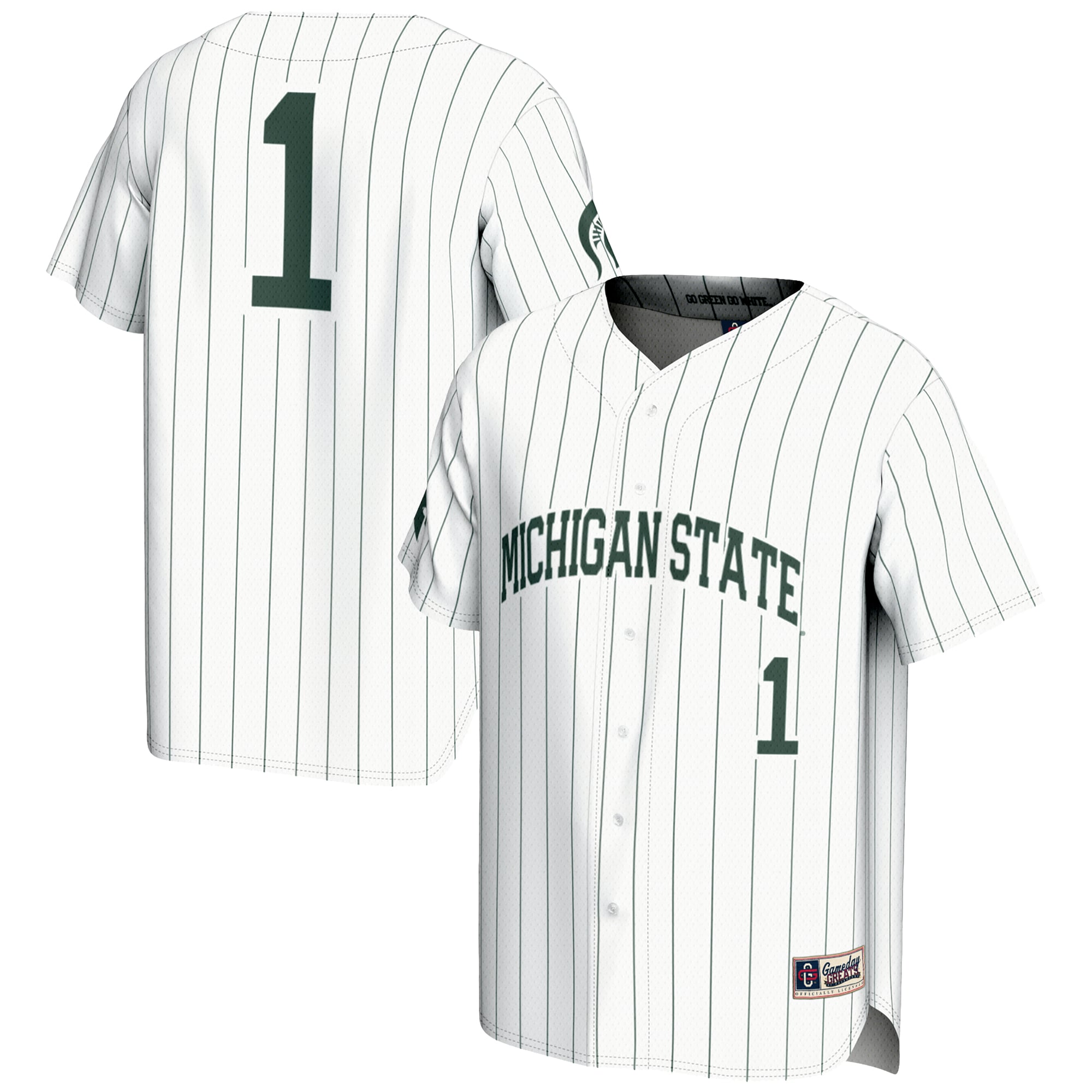 #1 Michigan State Spartans Youth Lightweight Baseball Jersey White - front and back view